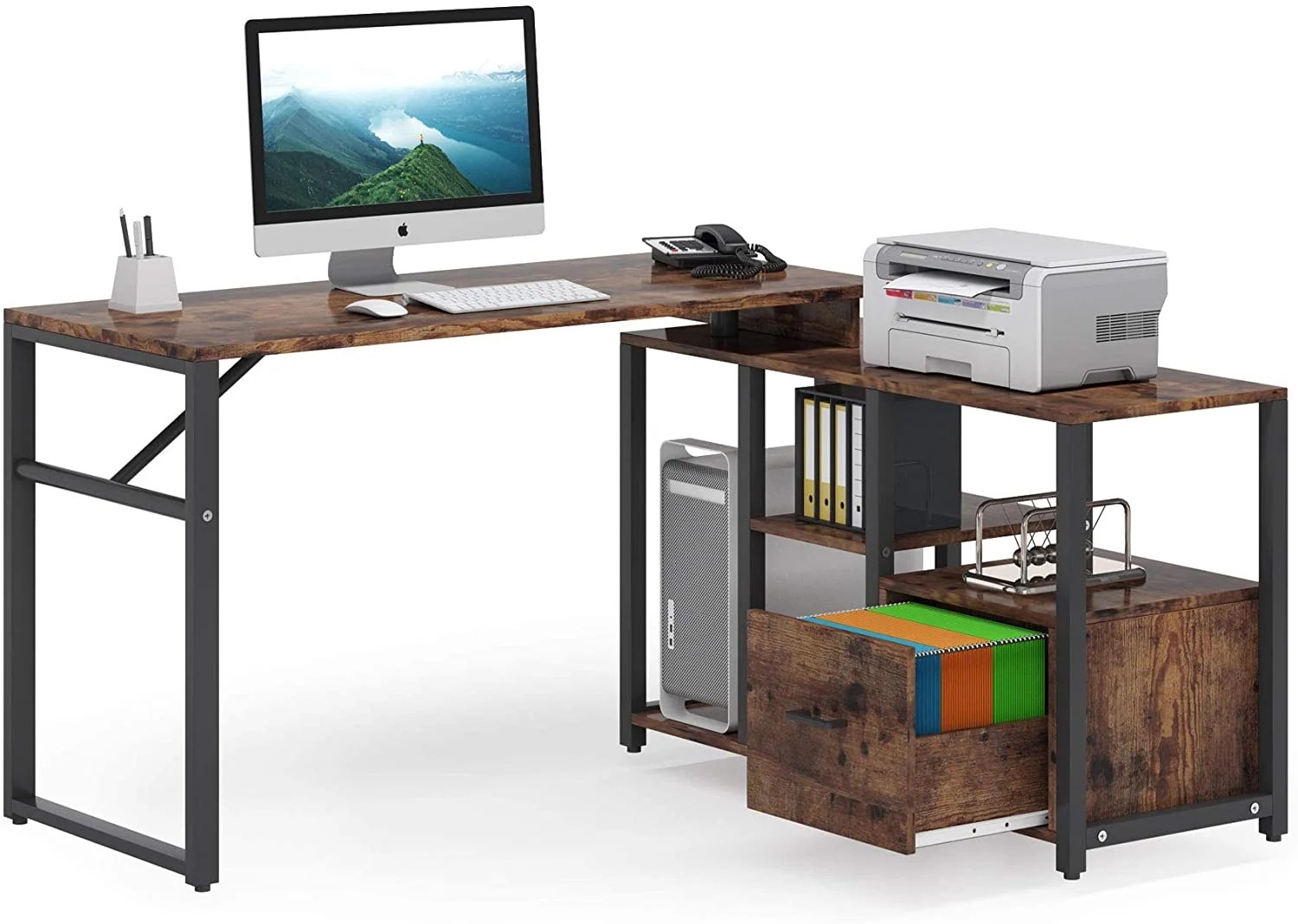Buy Tribesigns Rotating LShaped Computer Desk with File Drawer, Corner