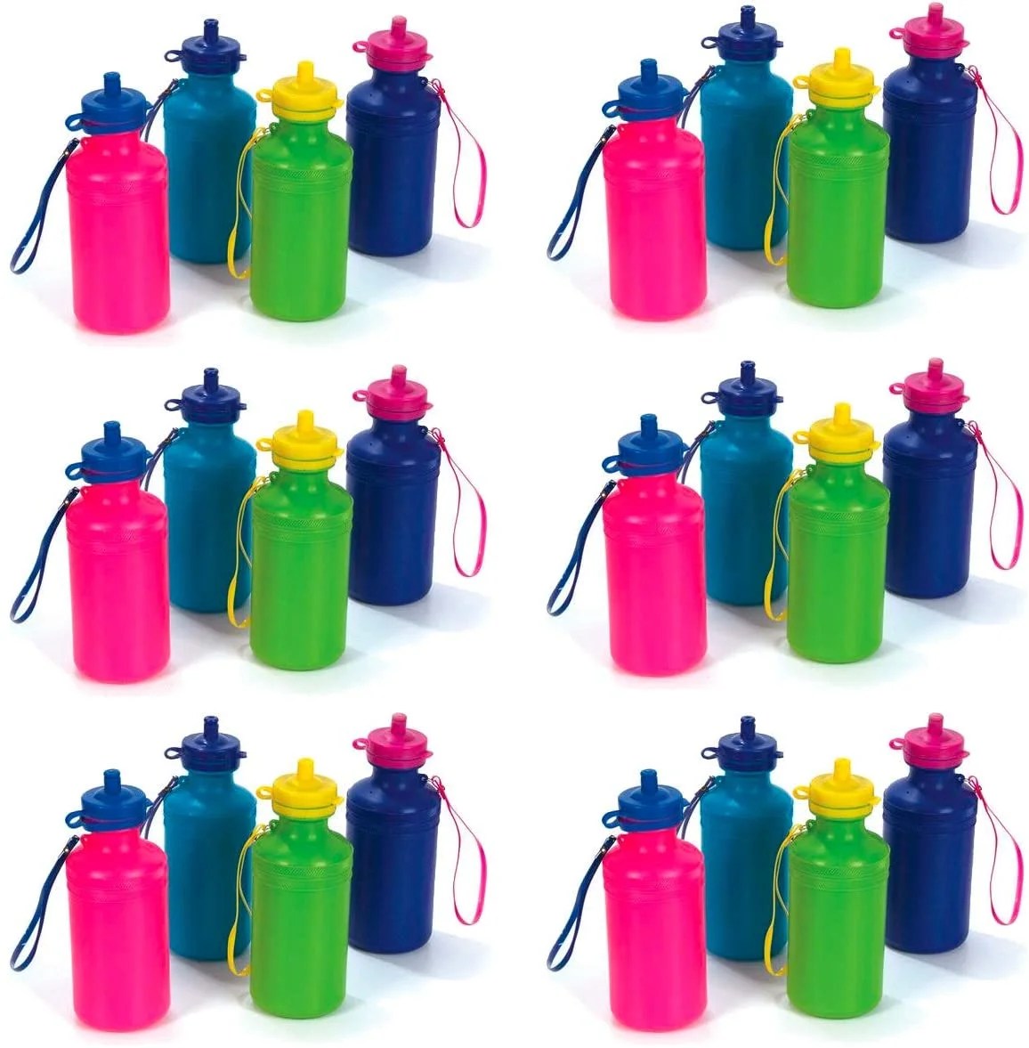 24 Neon Water Sports Bottles for Bikes Bulk Pack, 7.5 inches, Wrist