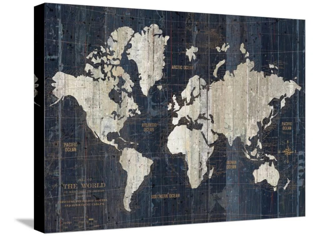 Old World Map Blue v2, GalleryWrapped Canvas Print Wall Art by Wild