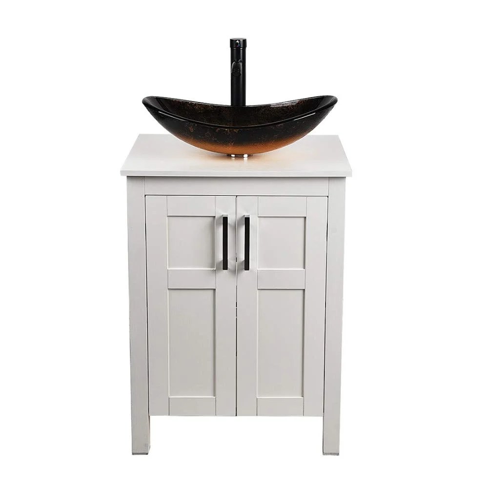 24 Inch Bathroom Vanity and Sink Combo White Modern MDF Board