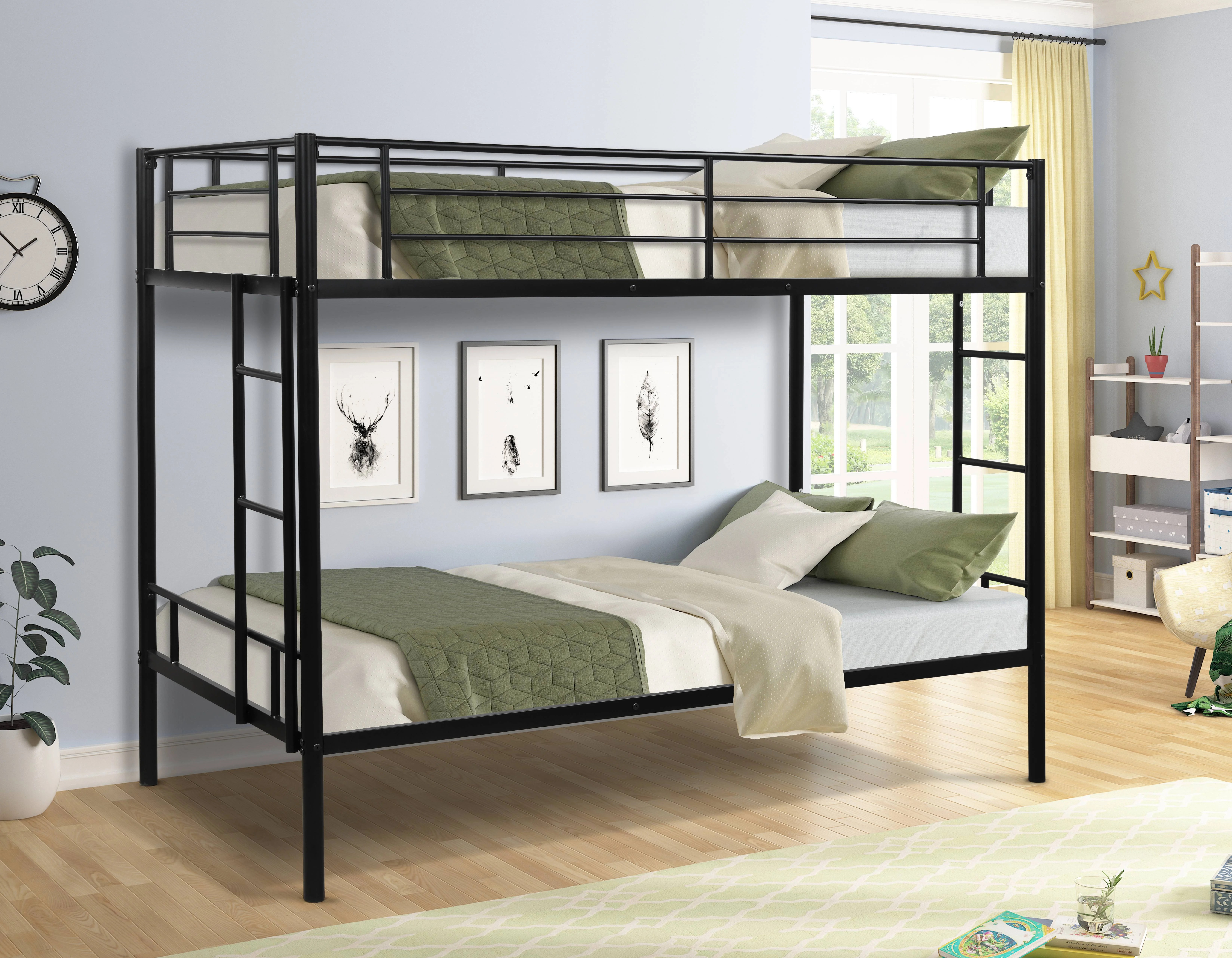 Kid's Room Bunk Bed, Dorm Room Twin Over Twin Bunk Bed, Metal Twin Bed