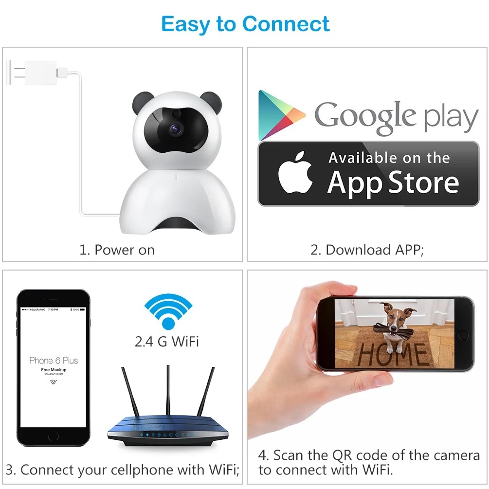2.4GHz Smart Pet Camera Night Vision Dog Camera Indoor Cat