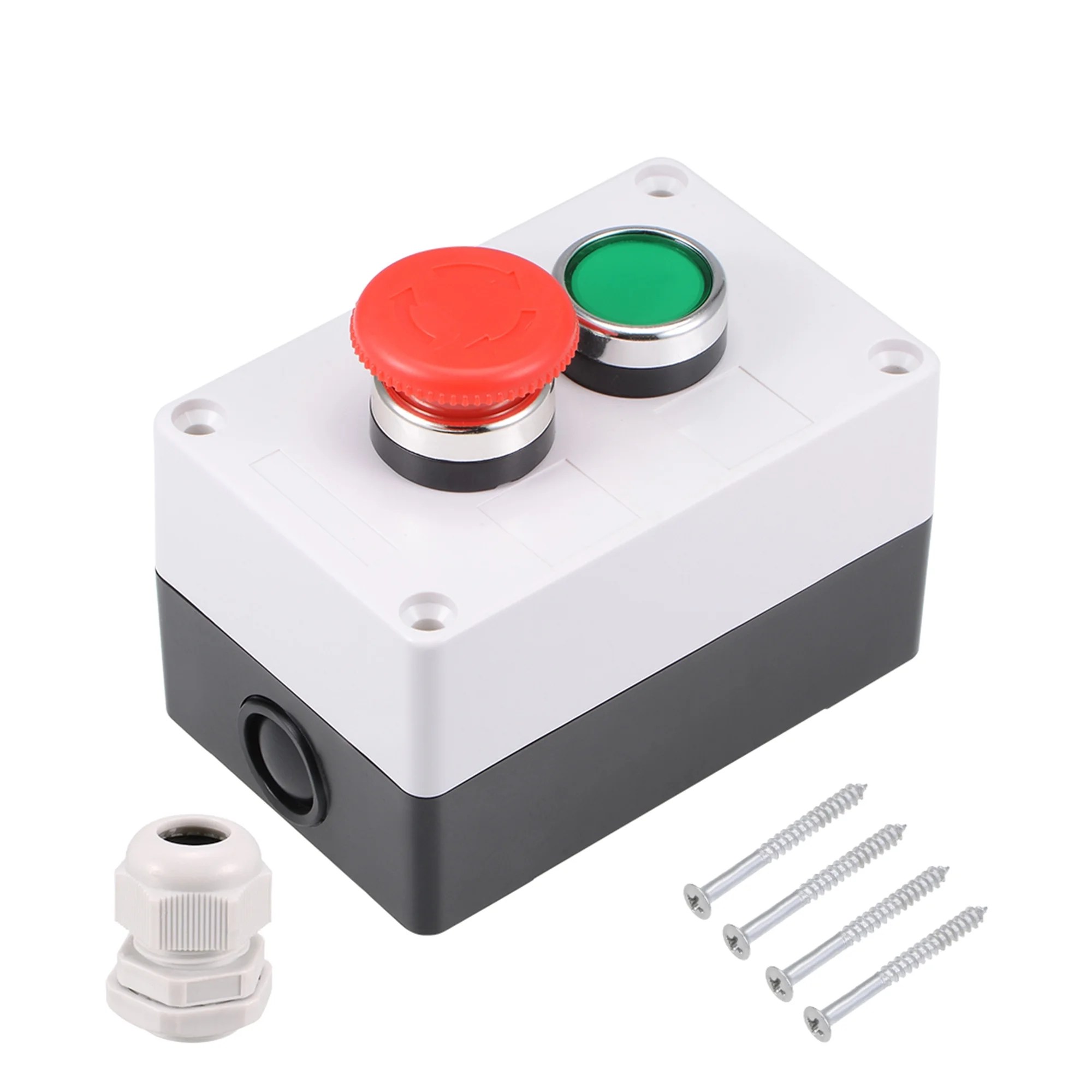 Push Button Switch Box Momentary Green Switches and Emergency Stop 440V Push Button Switch Box Momentary Green Switches and Emergency Stop 440V