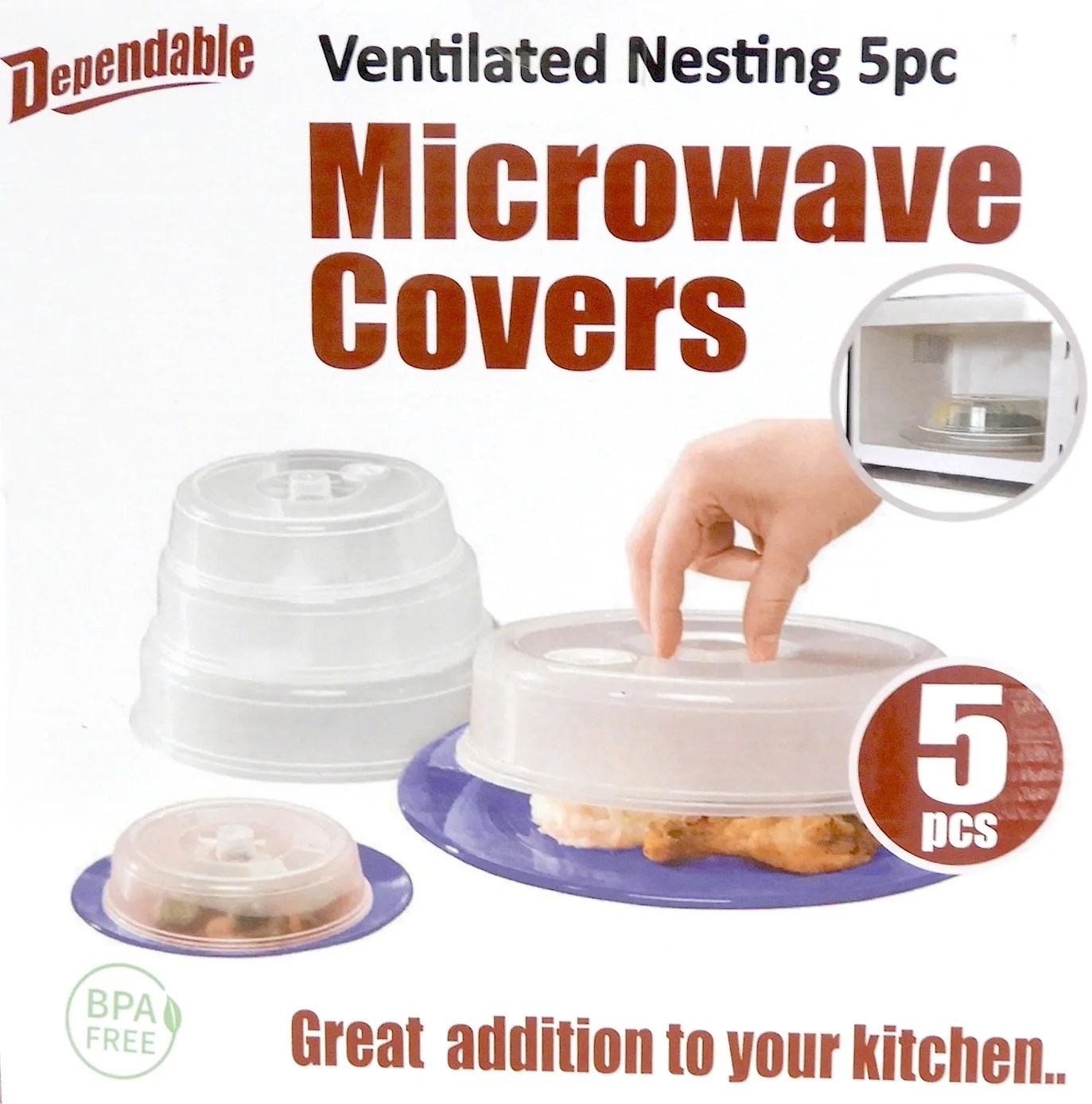 Set of 5 Microwave Plate Covers with Adjustable Steam Vents Microwave