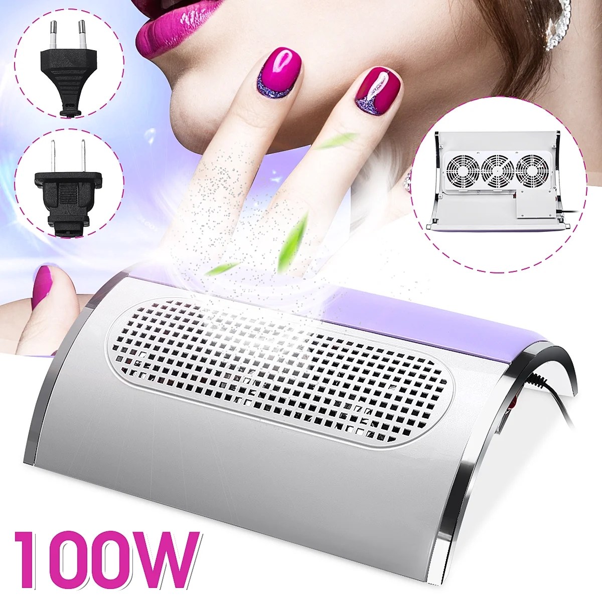 Outerdo Nail Dust Collector Machine, 100W Three Fan Nail Vacuum