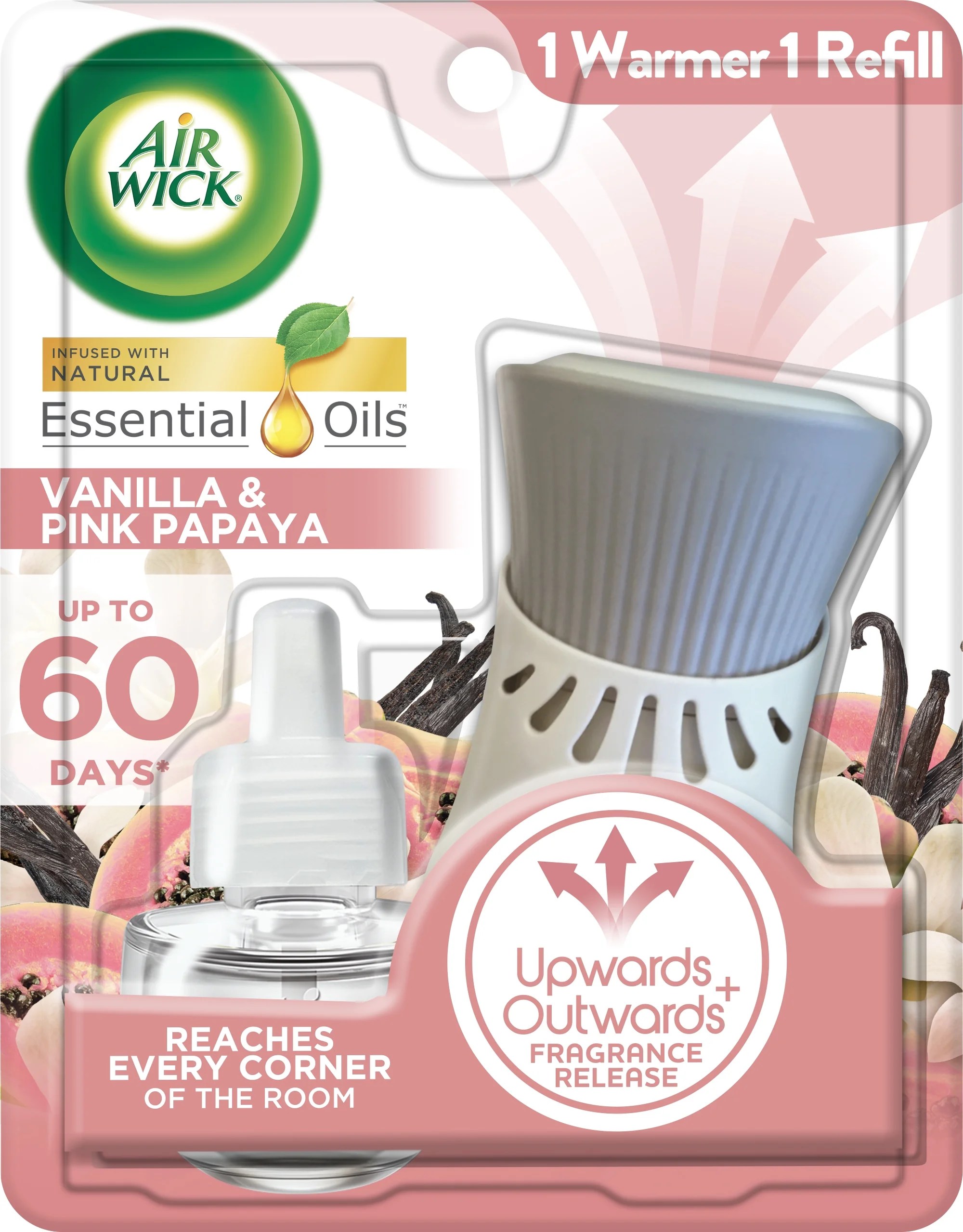Air Wick Plug In Scented Oil Starter Kit (Warmer + 1 Refill), Vanilla and Pink Papaya, Air