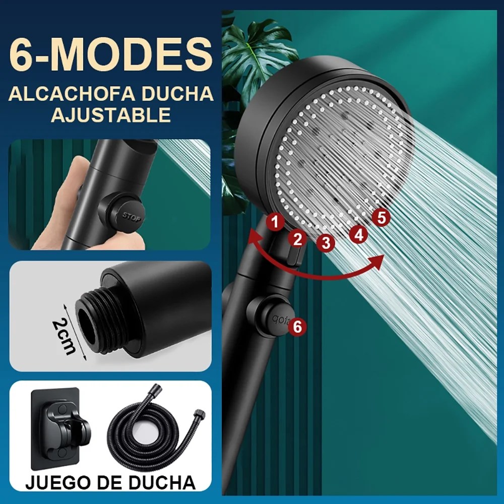 Heflashor Chrome High Pressure Handheld Shower Head Pause , 3 Spray