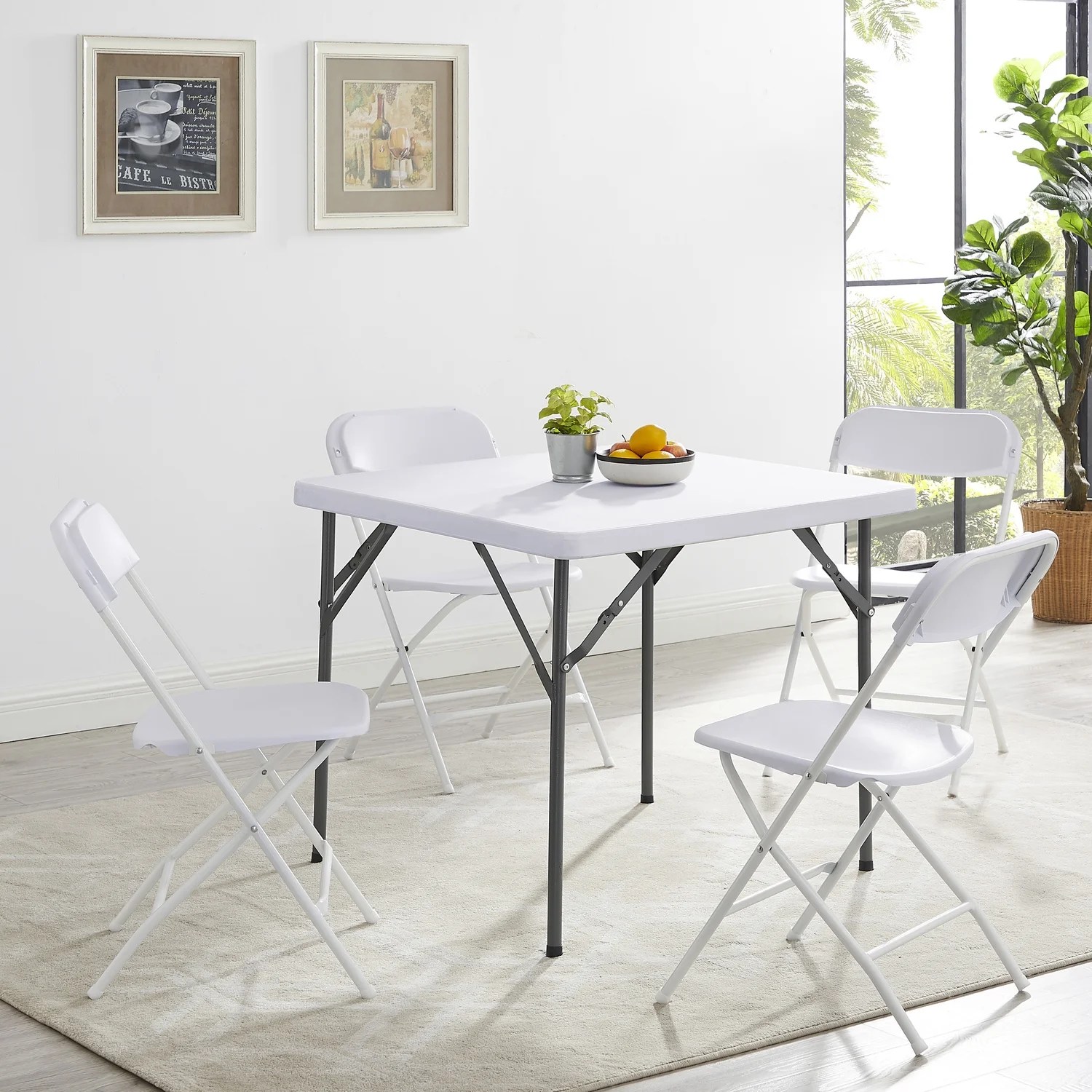 5 Piece Folding Table and Chair Resin Square Folding Card Table Foldable Plastic Table Portable