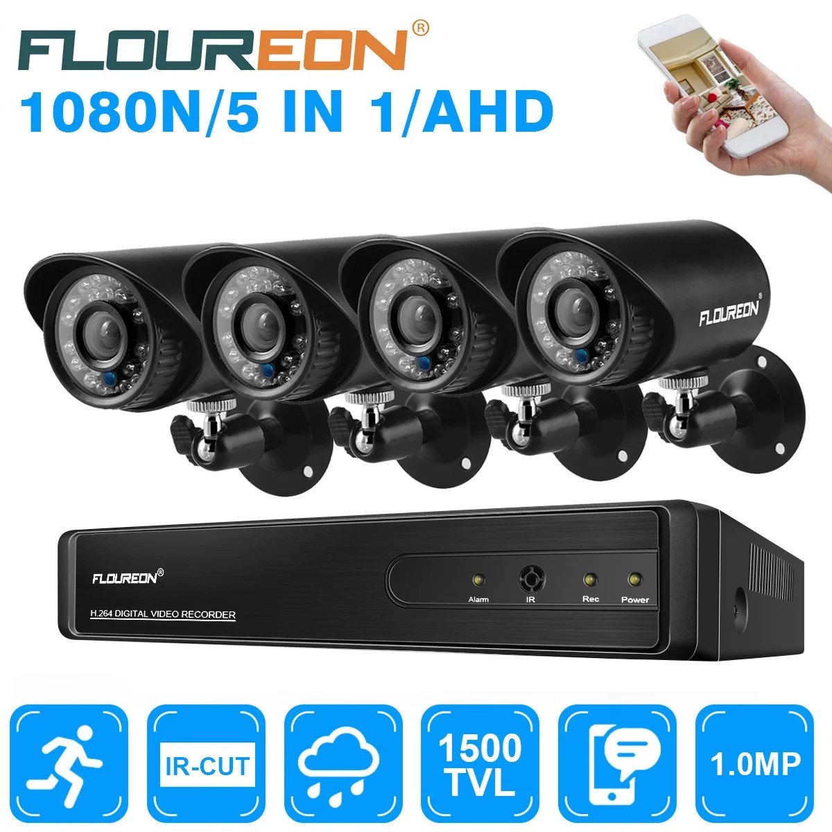 FLOUREON 8 Channel CCTV Security Camera System 1080N HD DVR Recorder