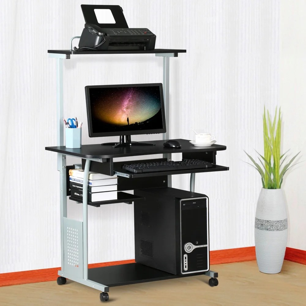 Topeakmart Rolling Computer Desk w/ Printer Shelf & Keyboard Tray