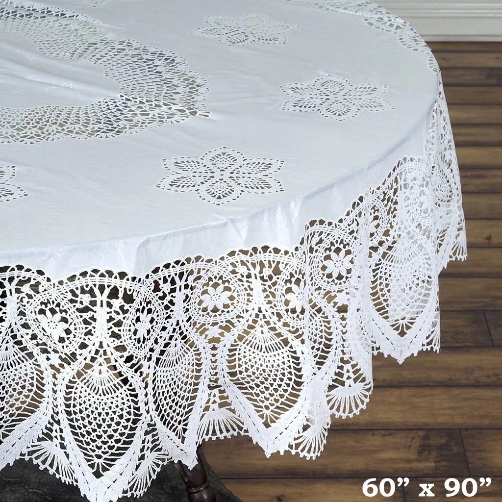 BalsaCircle 60" x 90" Rectangular Vinyl Tablecloth with Crochet Lace