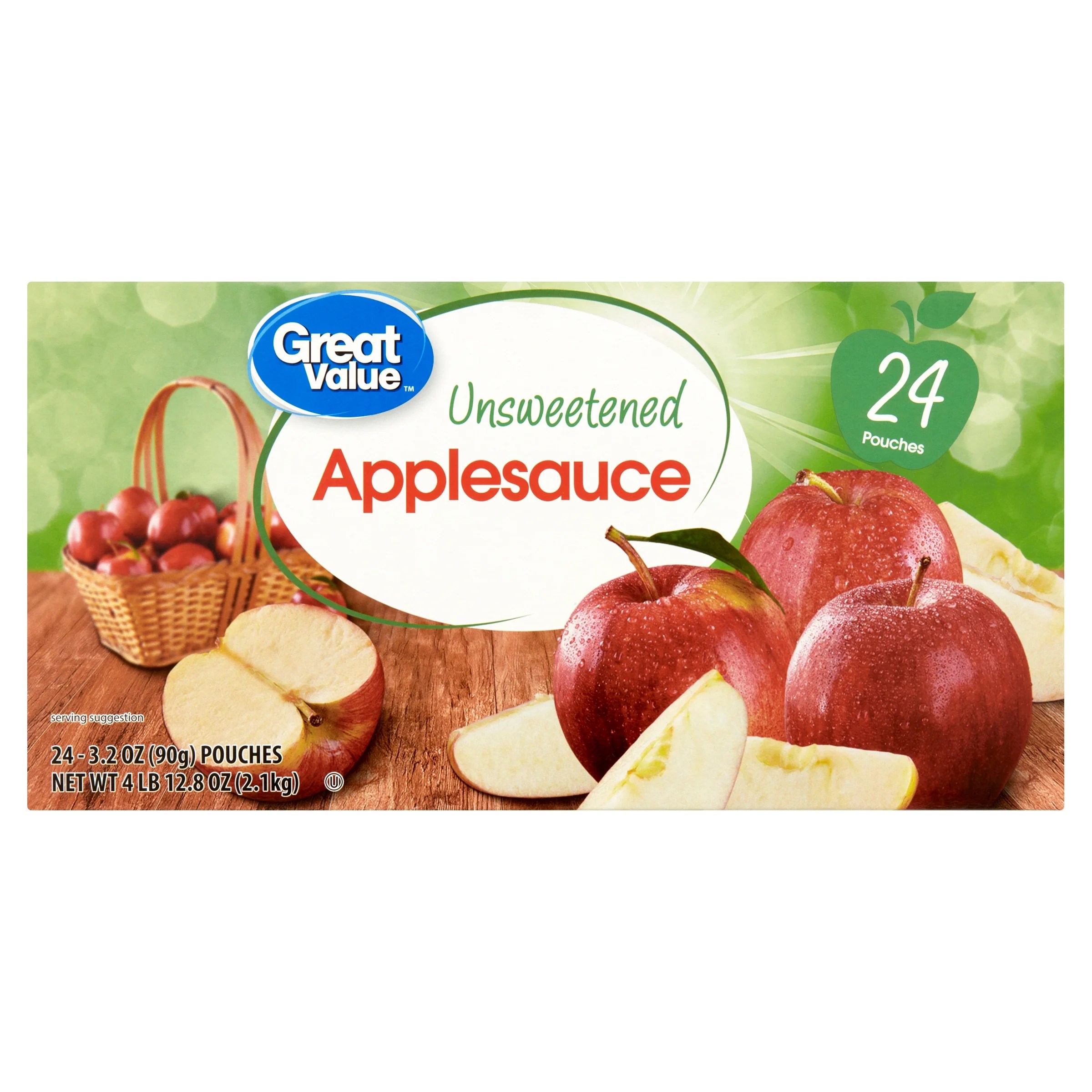 (24 Pack) Great Value Applesauce Pouches, Unsweetened, 3.2 oz
