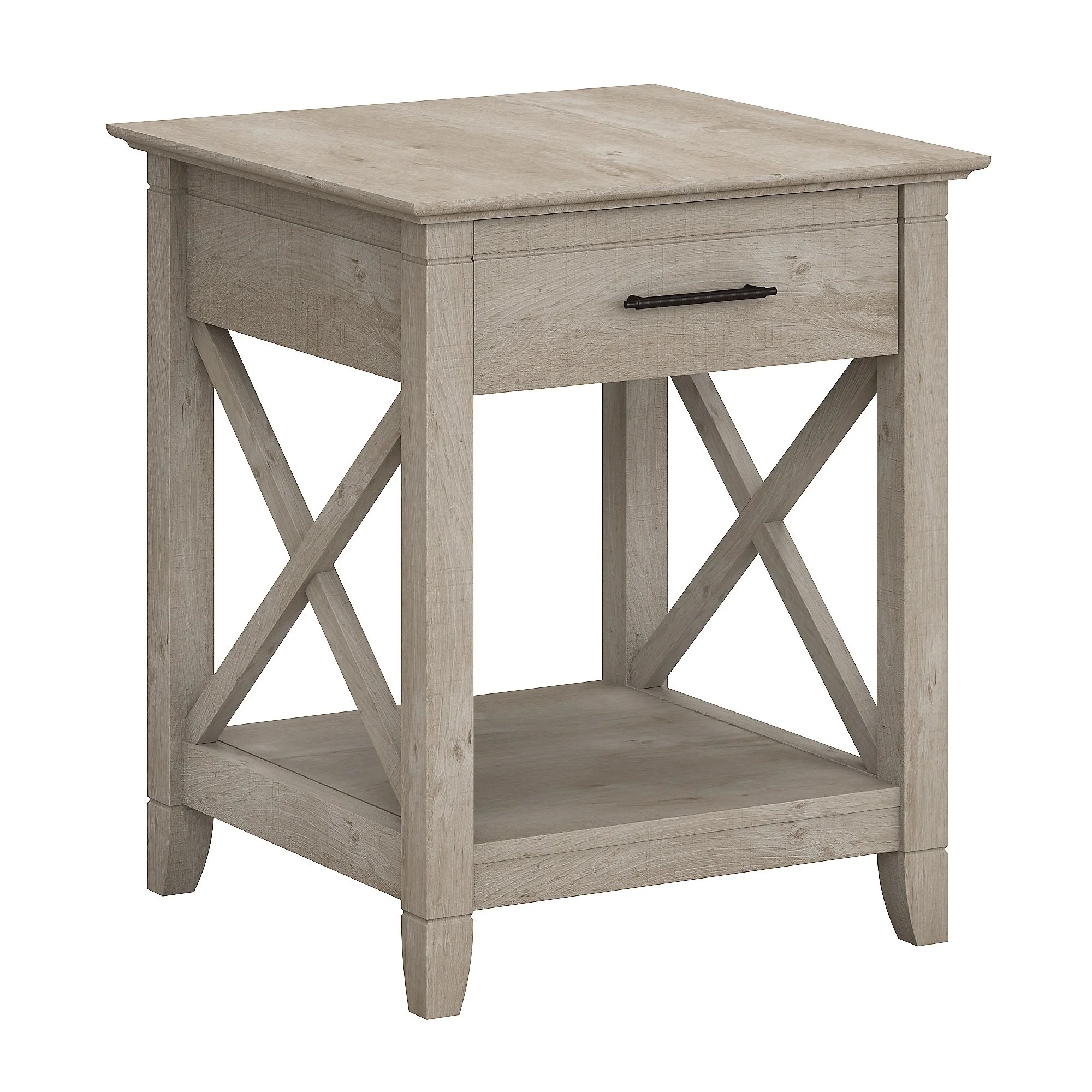 Bush Furniture Key West End Table with Storage in Washed Gray