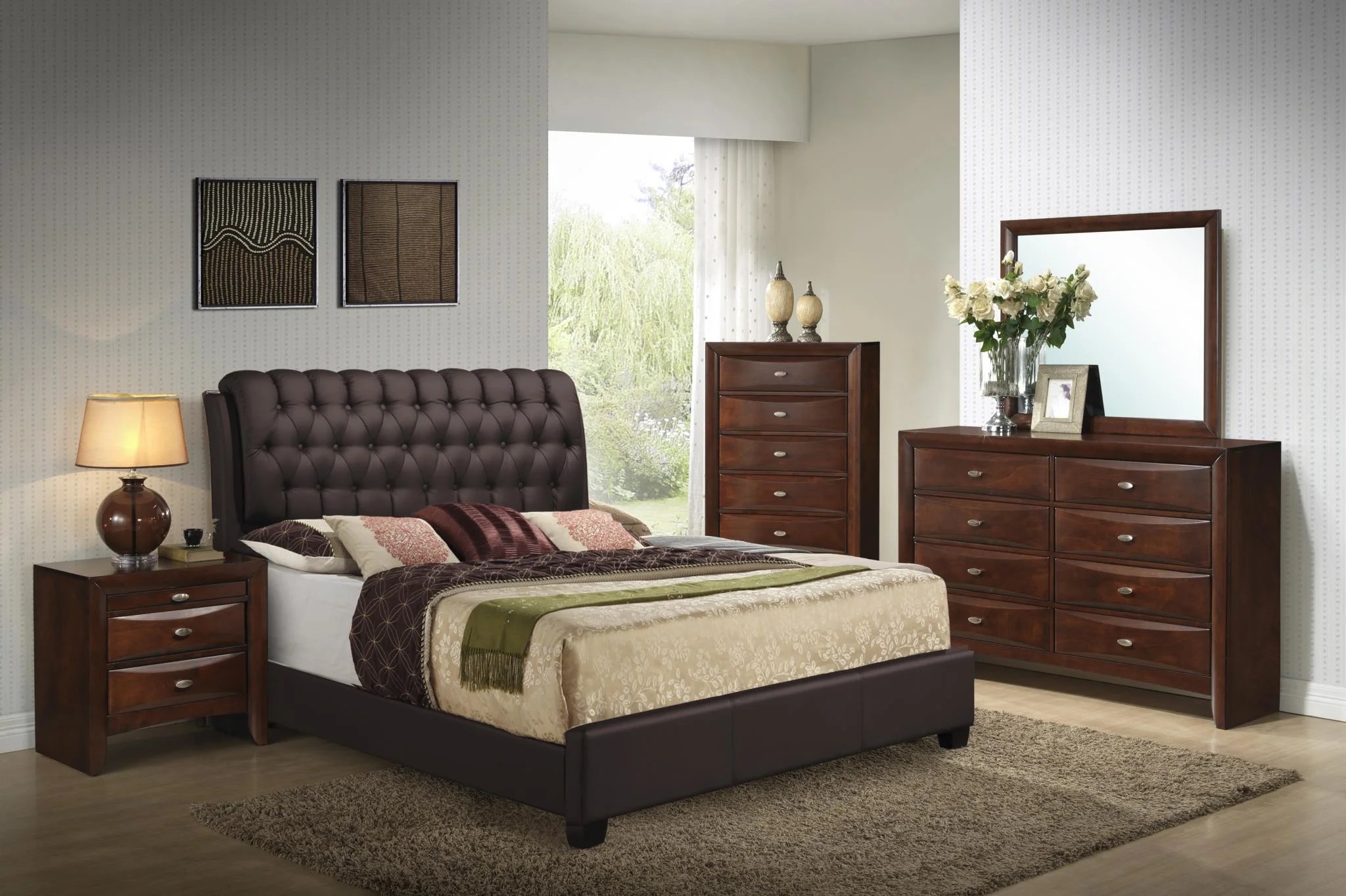 Modern Sleek Brown Bubble Style Padded Headboard Full Size