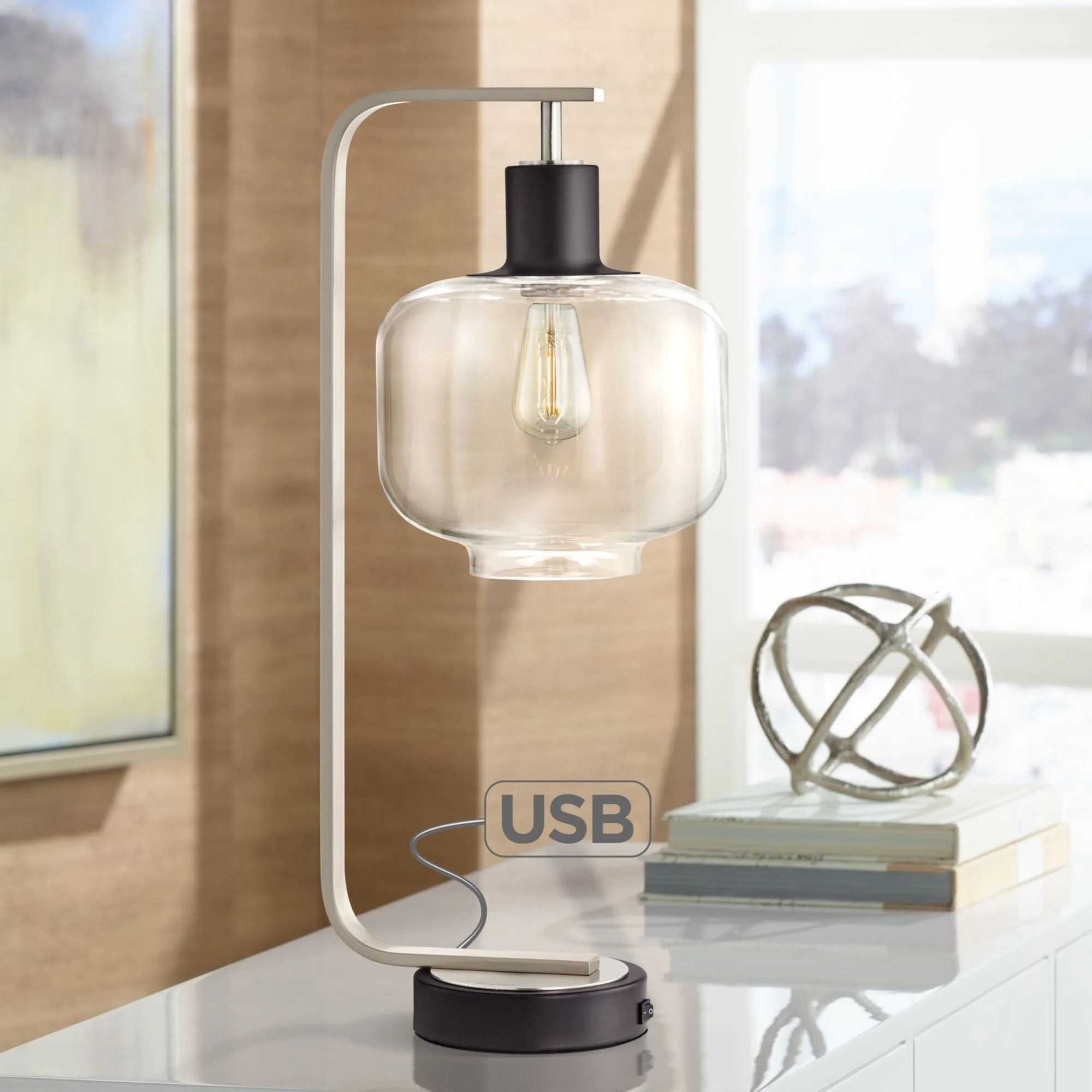 Franklin Iron Works Farmhouse Industrial Table Lamp with USB Charging