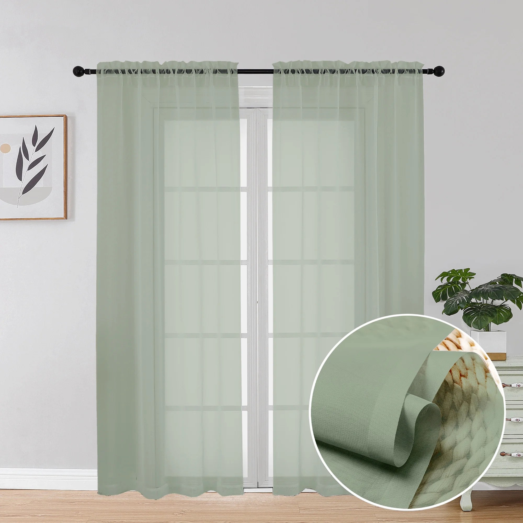 OVZME Sheer Window Curtains 72 inch Length 2 PACK, Rod Pocket Voile