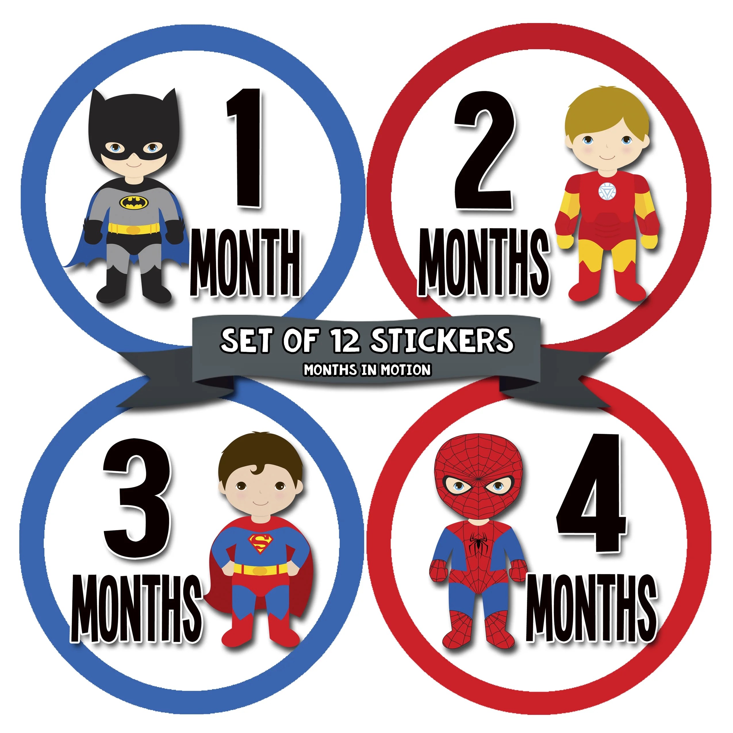 Months in Motion 808 Monthly Baby Stickers Superhero Baby Boy Month 1