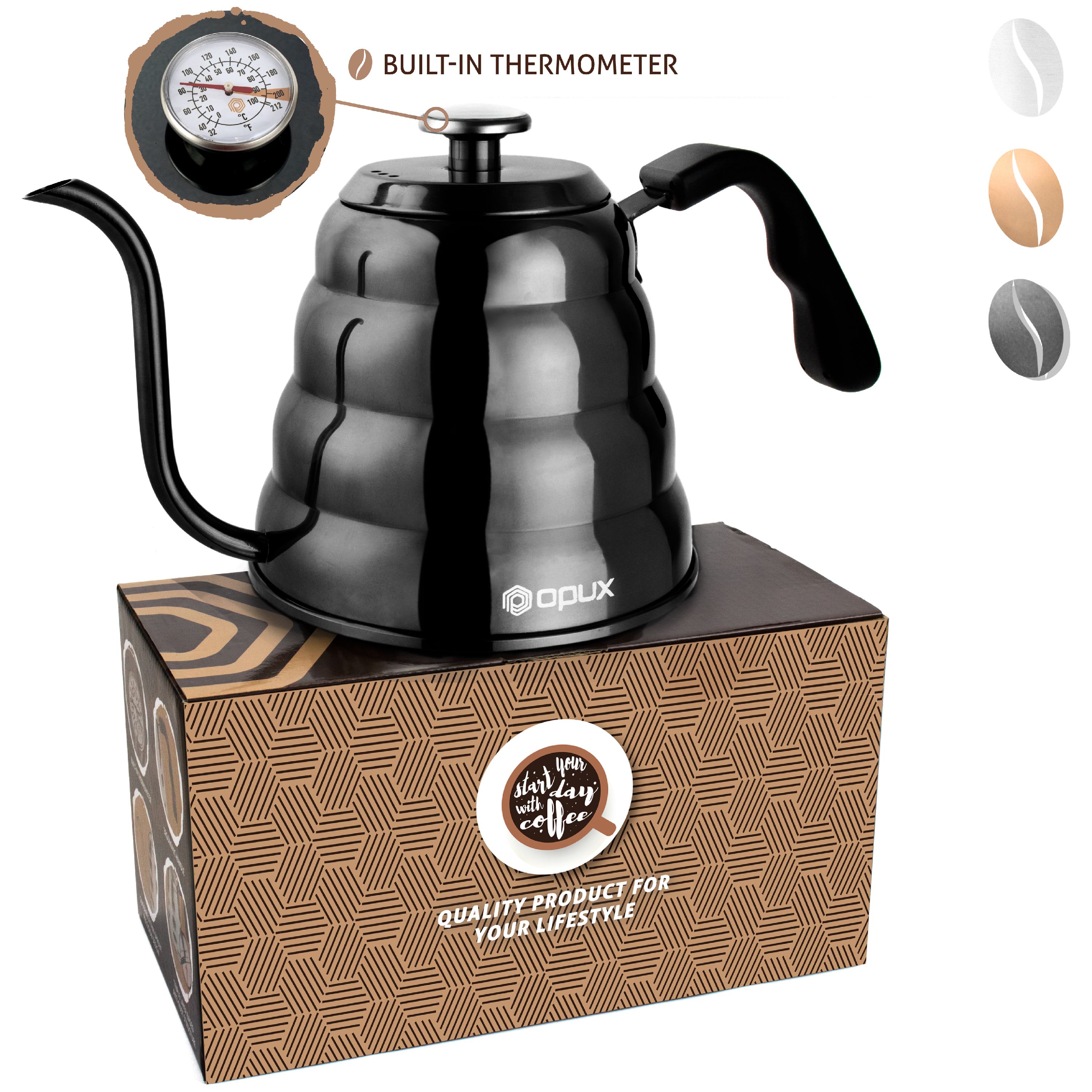 OPUX Gooseneck Pour Over Coffee Kettle with Thermometer Stainless