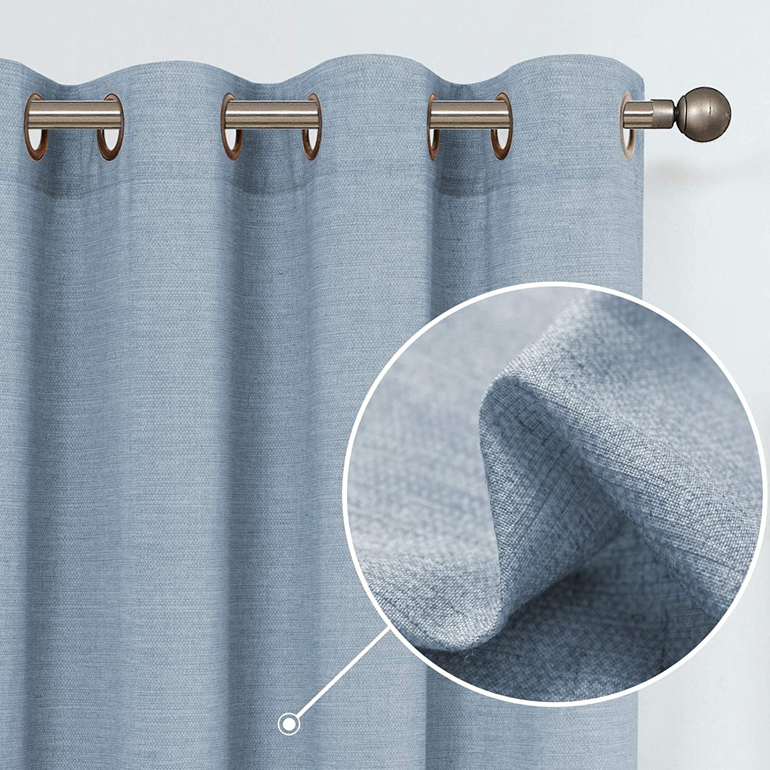 CURTAINKING Linen Curtains Blue for Bedroom Living Room Light Filtering
