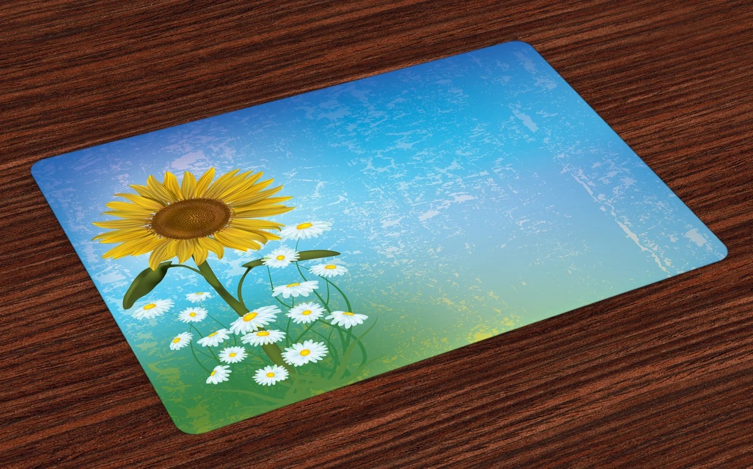 Sunflower Placemats Set of 4 Grunge Floral Illustration with Sunflower