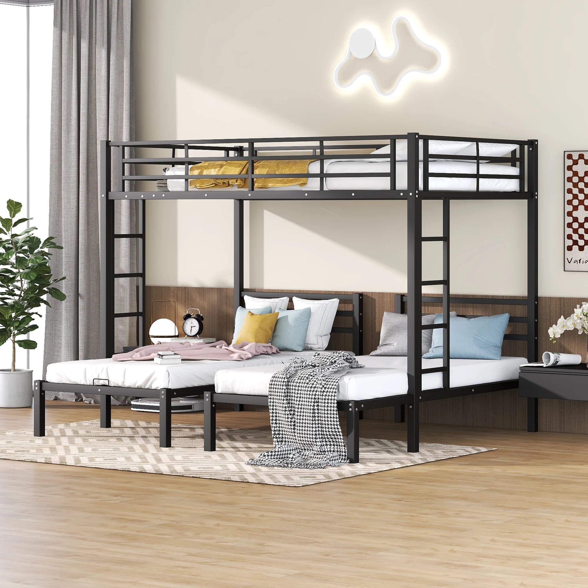 Bellemave Metal Triple Bunk Bed with Ladder, Full over Twin & Twin Bunk