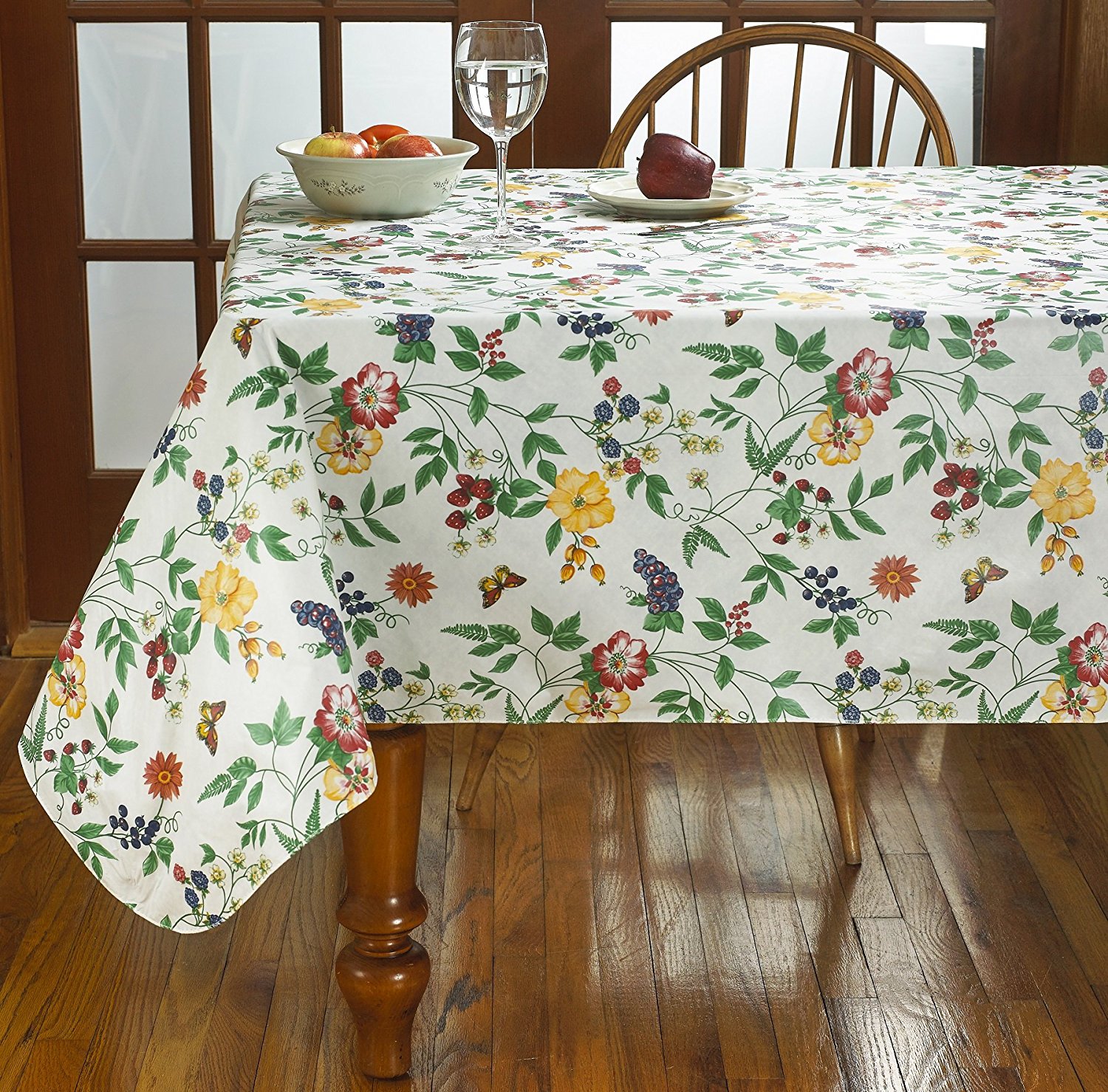 Enchanted Garden Vinyl Tablecloth With Soft Flannel Backing 60" X 120
