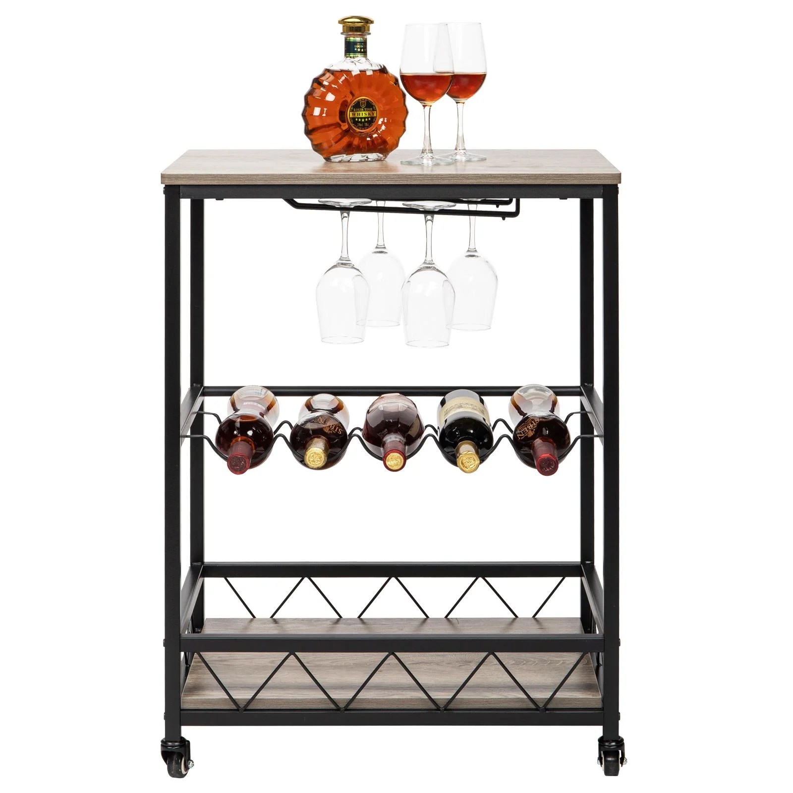Buy Zimtown Industrial Bar Carts on Wheels with Wine Rack and Glass