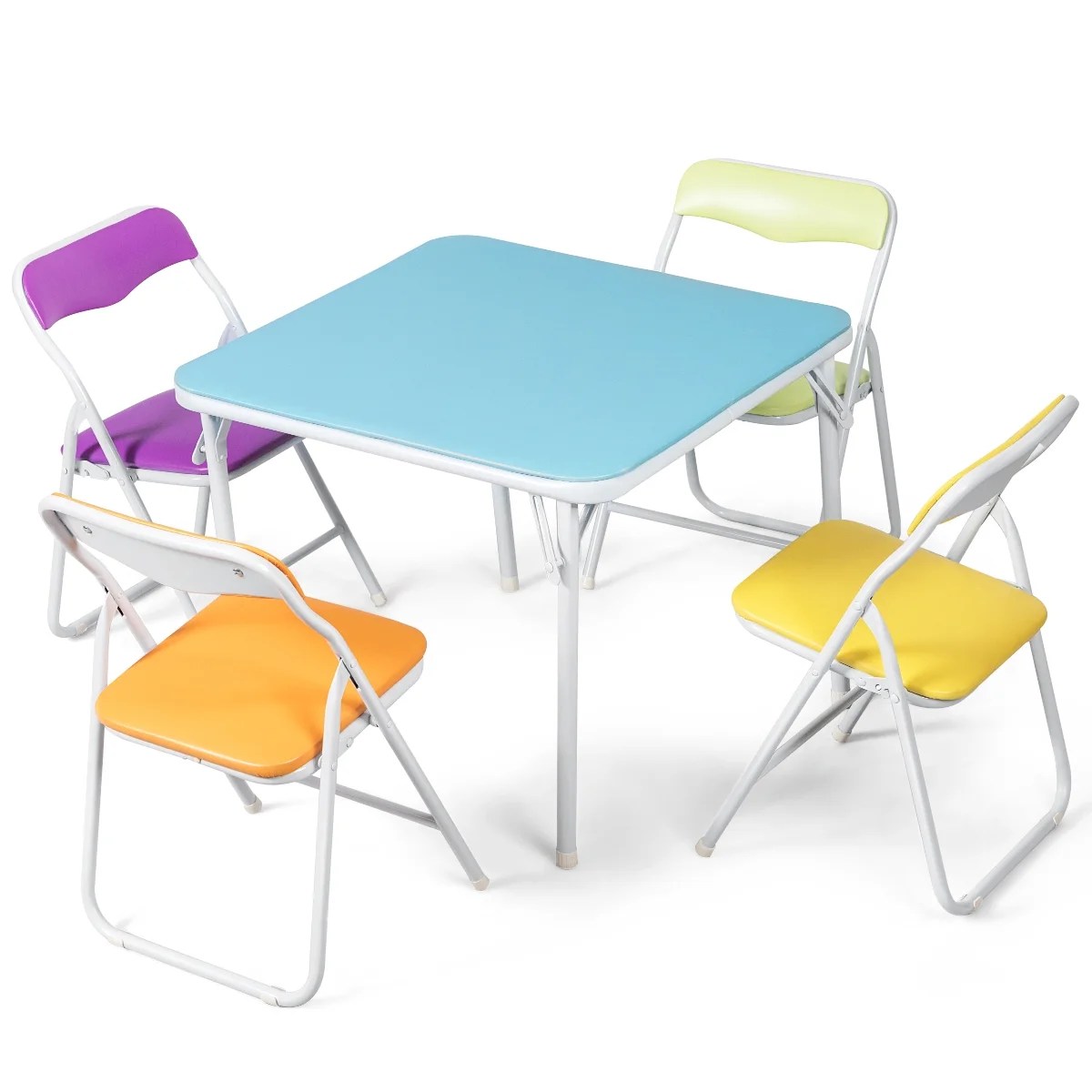 Costway Kids 5 Piece Folding Table Chair Set Children Multicolor Play