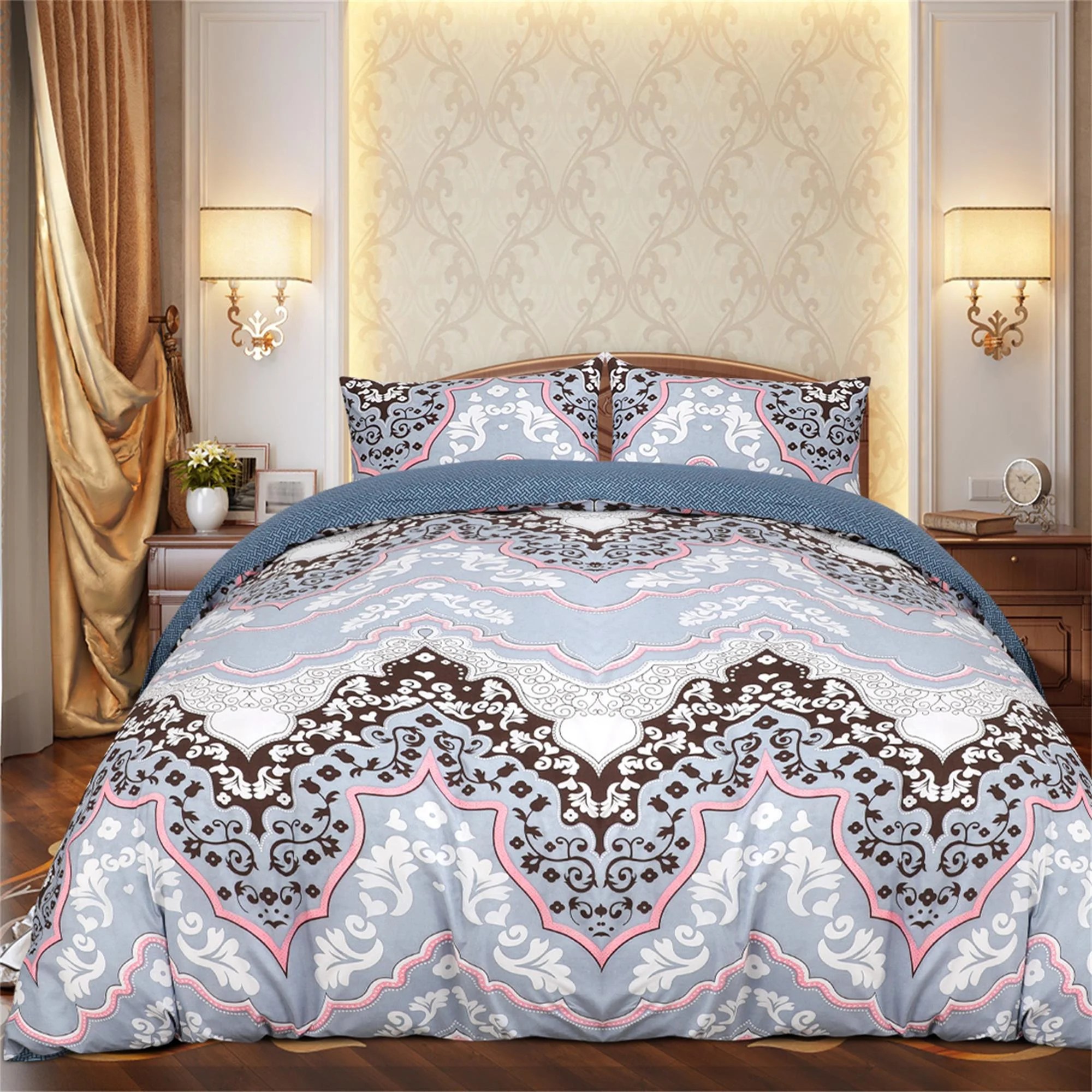 Duvet Cover Set Reversible Retro Floral Pattern Design Durable Luxury