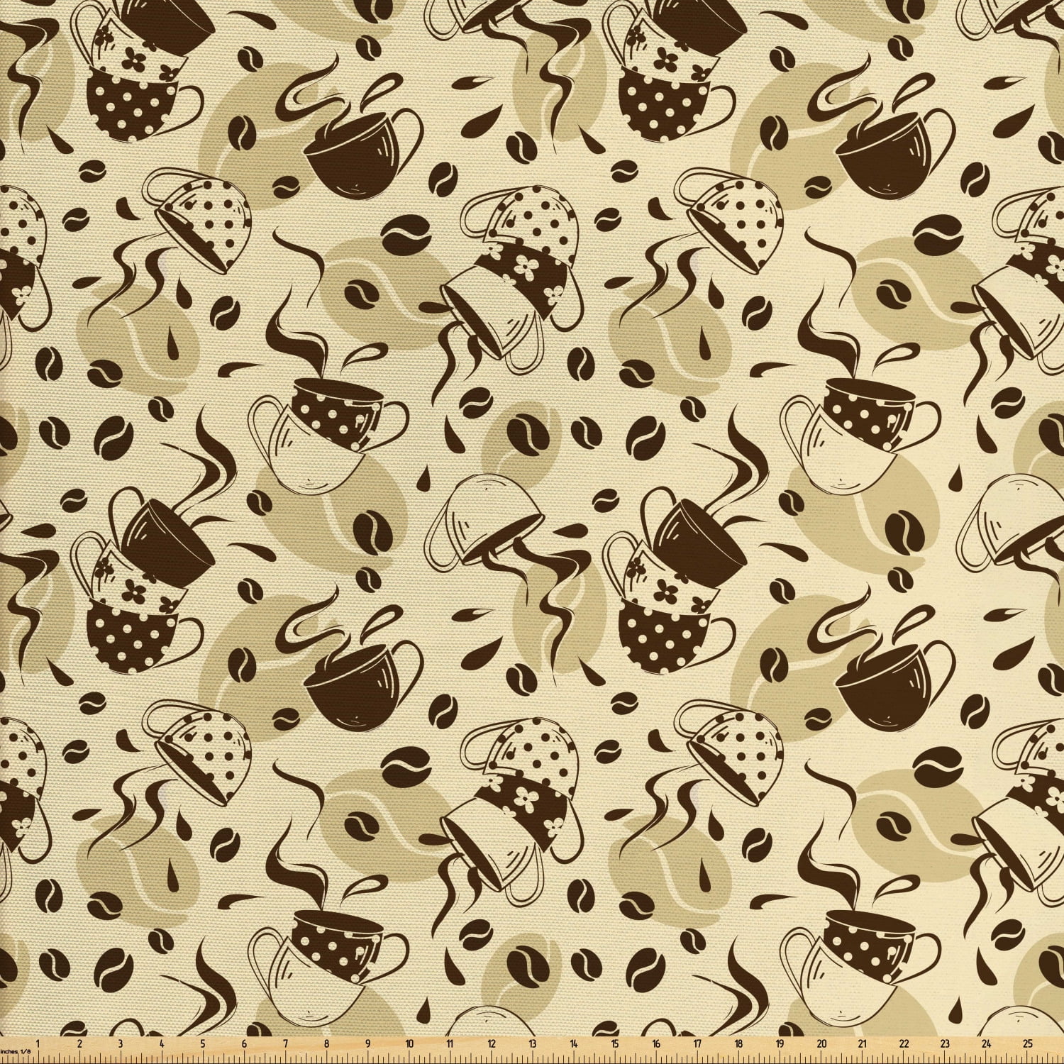 Modern Fabric by The Yard, Modern Coffee Cups with Polka Dots and Beans