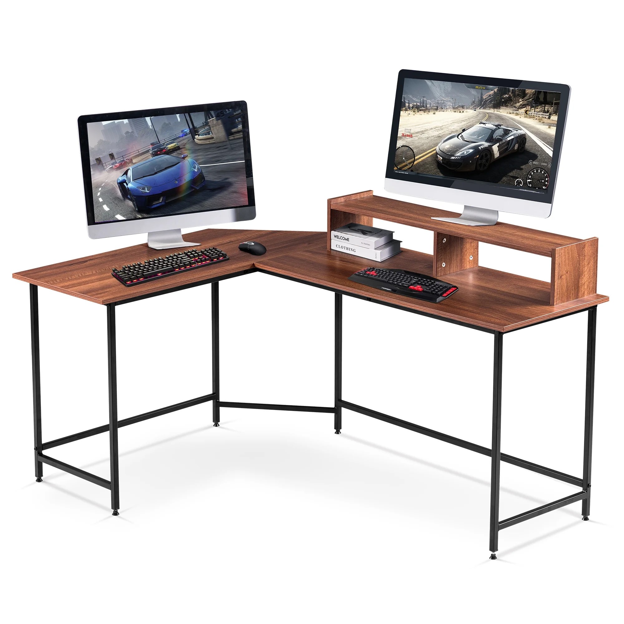Ivinta LShaped Desk Corner Desk, Brown Home Ivinta LShaped Desk Corner Desk, Brown Home