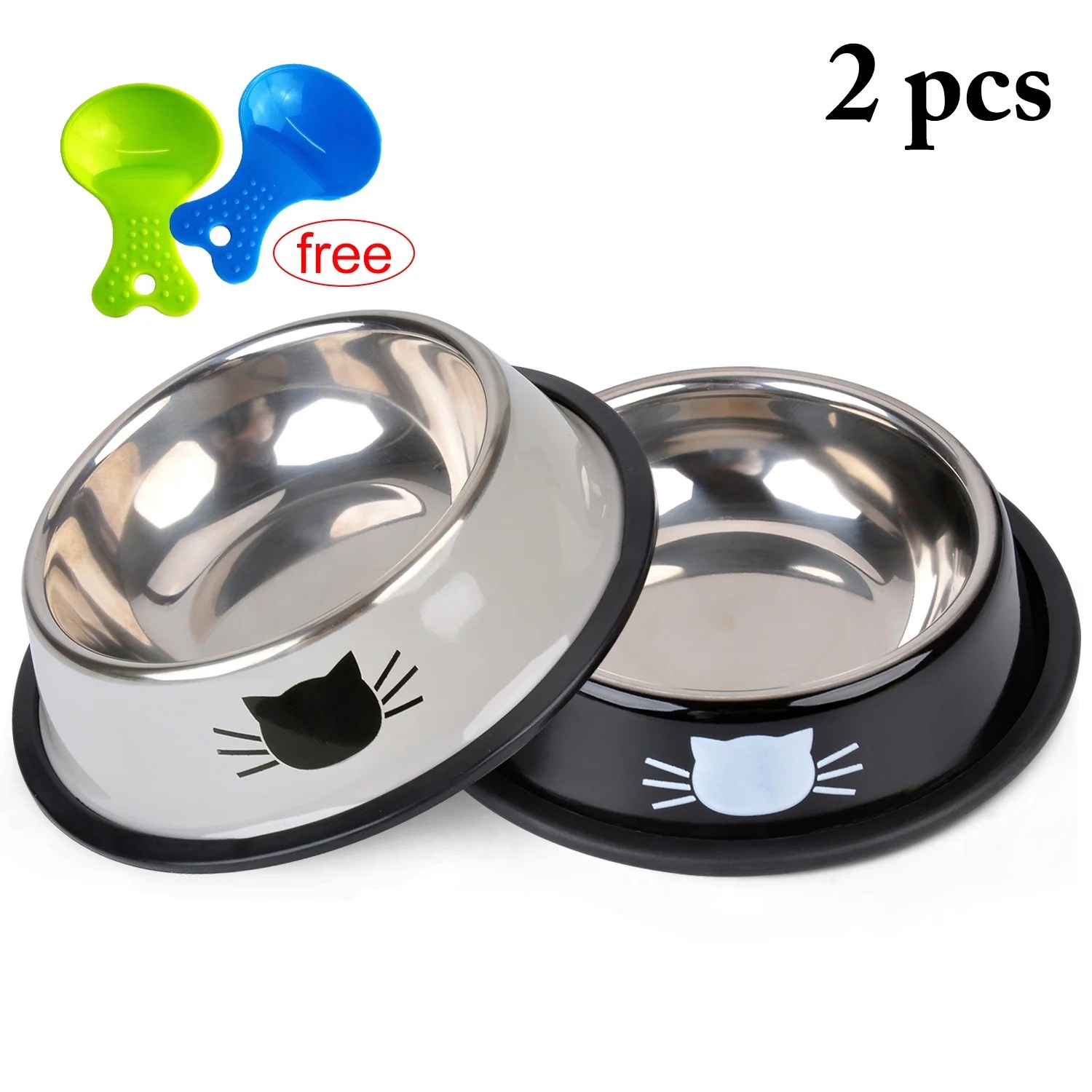 Legendog 2PCS Pet Bowl Stainless Steel Nonskid Cute Dog