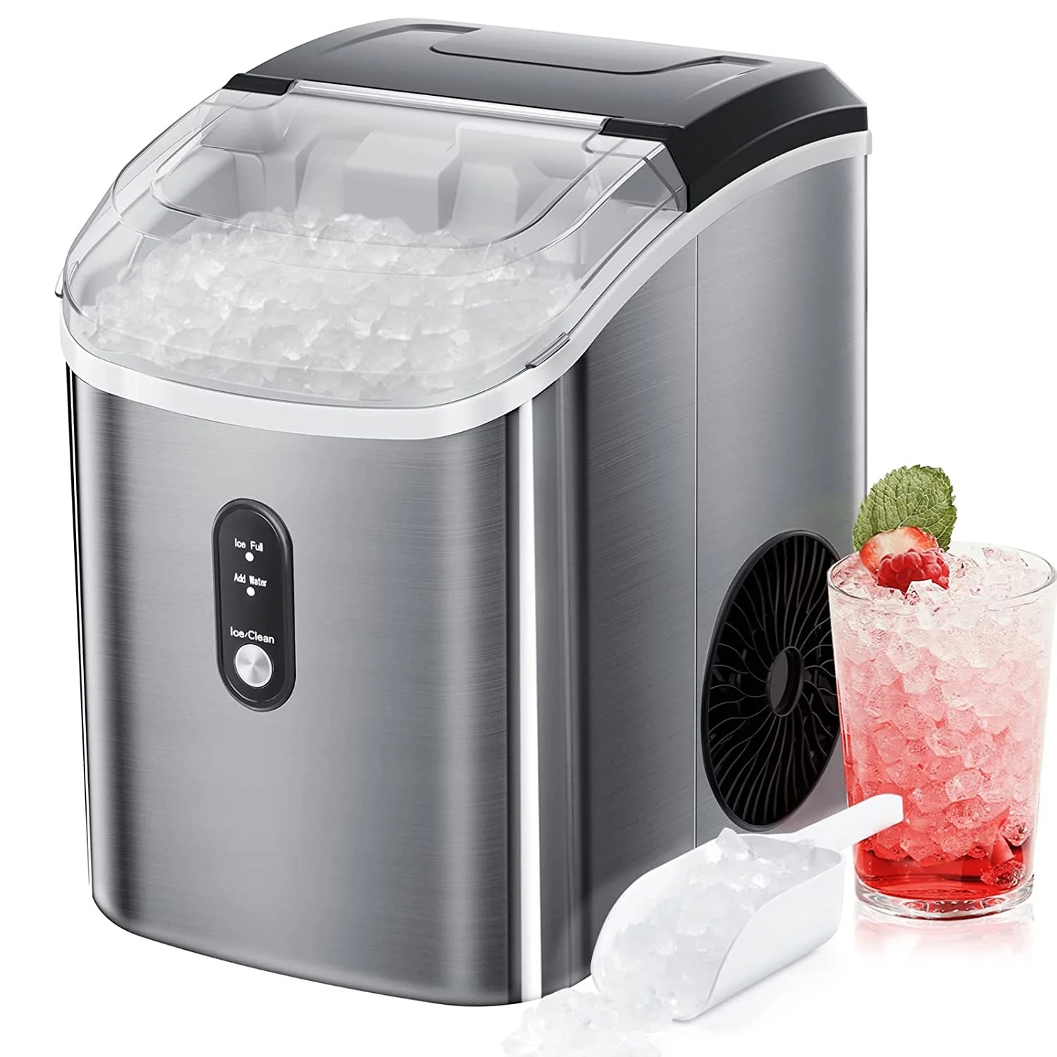 Kismile Countertop Ice Maker with Soft Chewable Ice, 34Lbs/24H, Pebble