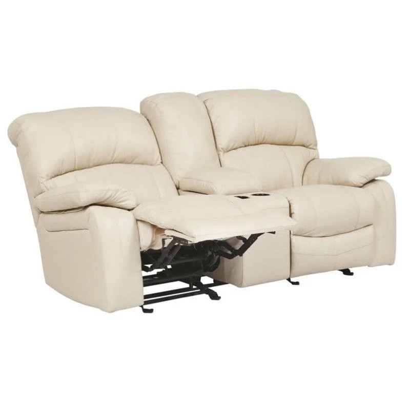 Ashley Damacio Leather Power Reclining Console Loveseat in Cream