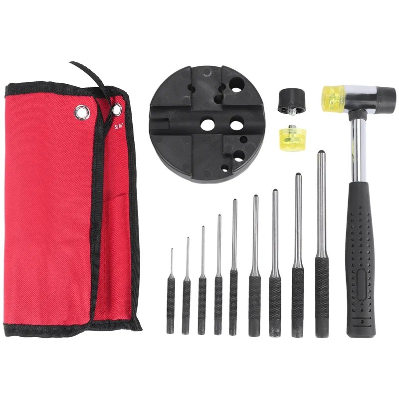 Roll Pin Punch Set with Storage Pouch,Smithing Punch Removing Repair Tools,with Bench Block Pin
