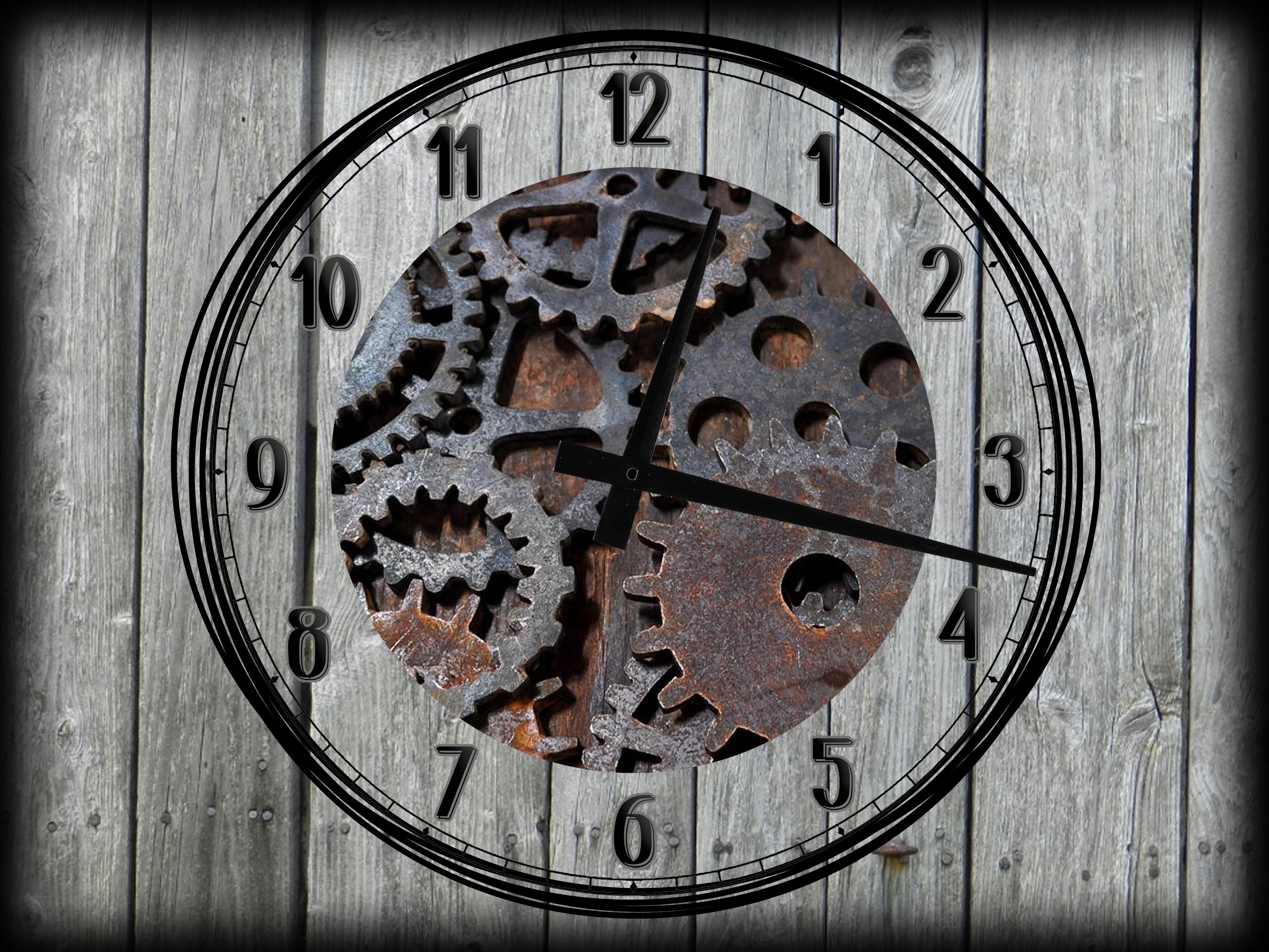 Large Wall Clock on Canvas Art Vintage Rustic Wall Decor Gear Wall Art