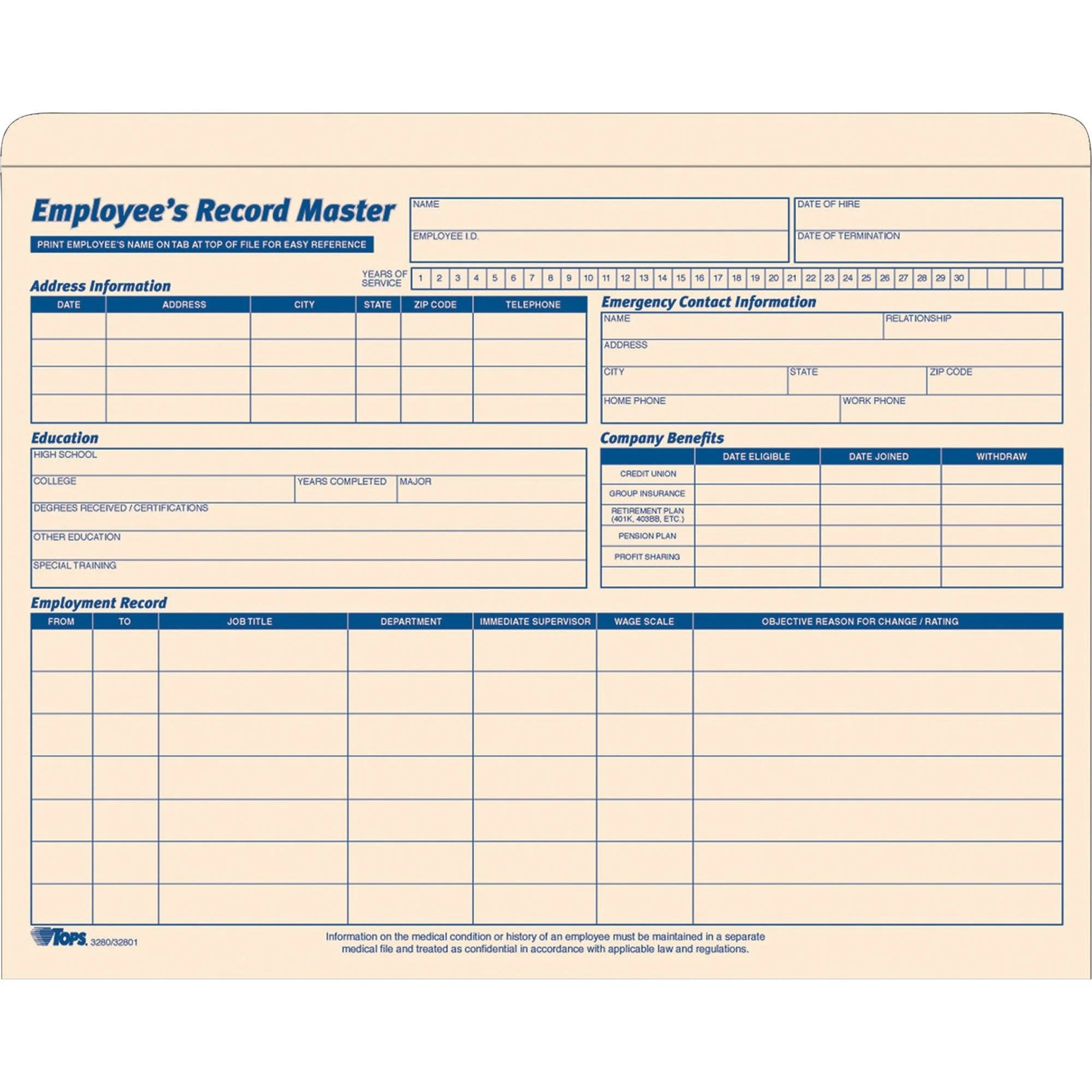 TOPS Employee Record Master File Jackets, Manila, 15 / Pack (Quantity