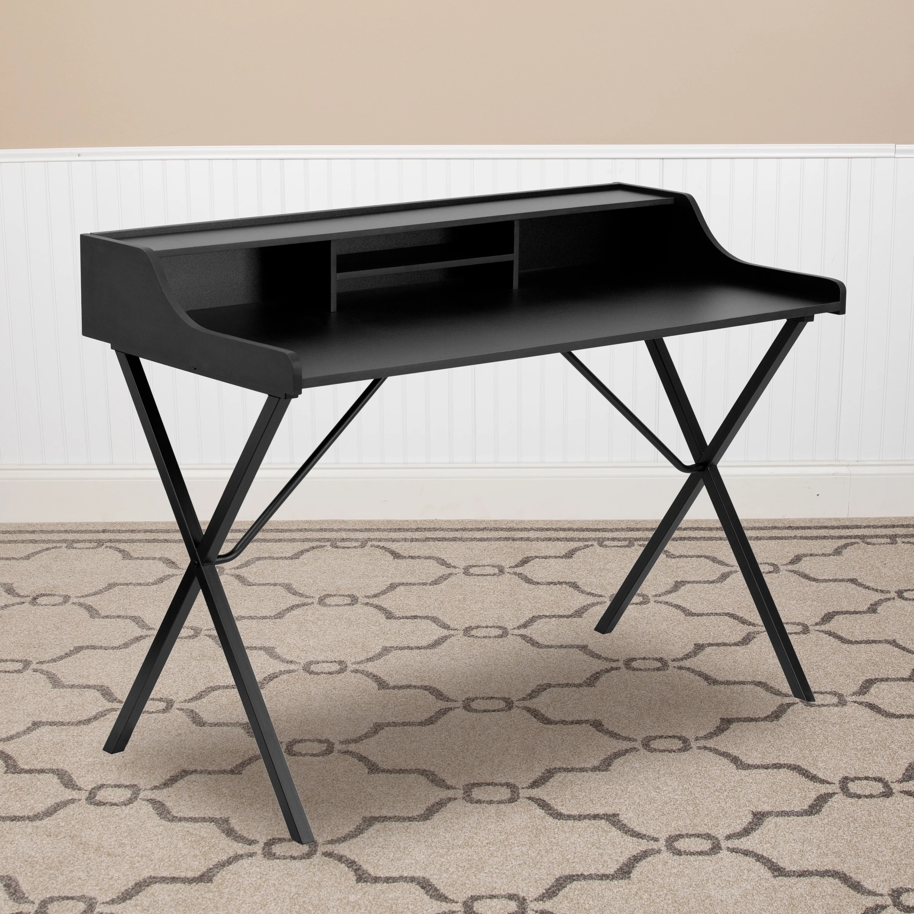 Flash Furniture Writing Desk with Top Shelf, Black Flash Furniture Writing Desk with Top Shelf, Black