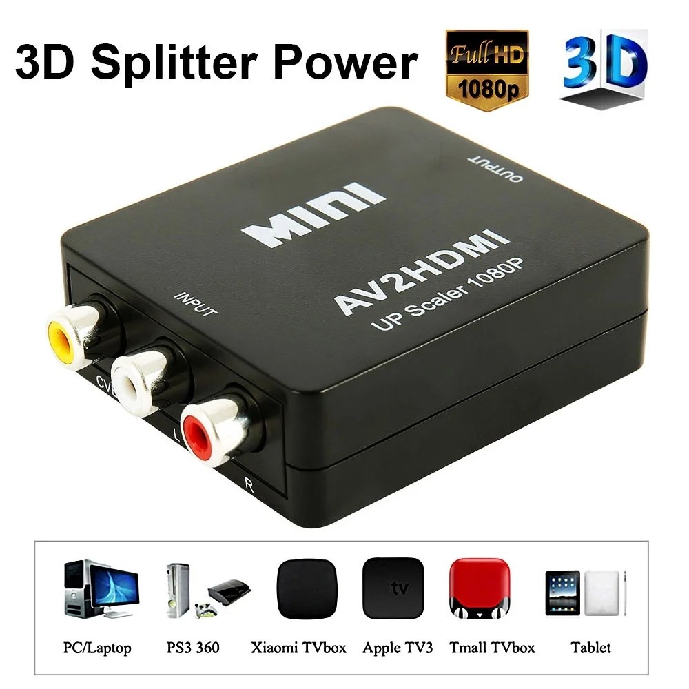 Mini AV To Video Converter HDMI Box 1080P AV2HDMI RCA AV