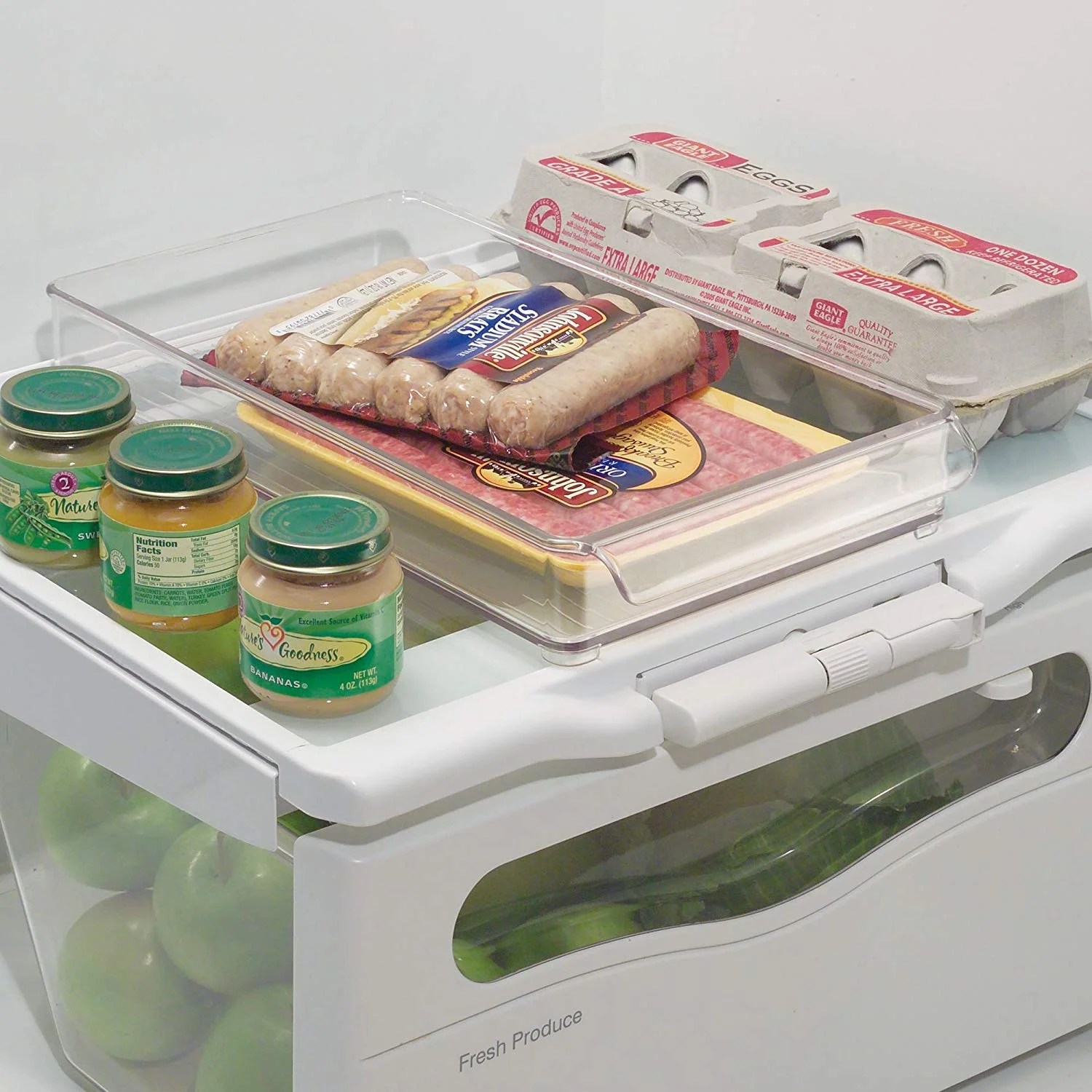 Fridge and Freezer Plastic Storage Organizer Tray With Handle, BPAFree
