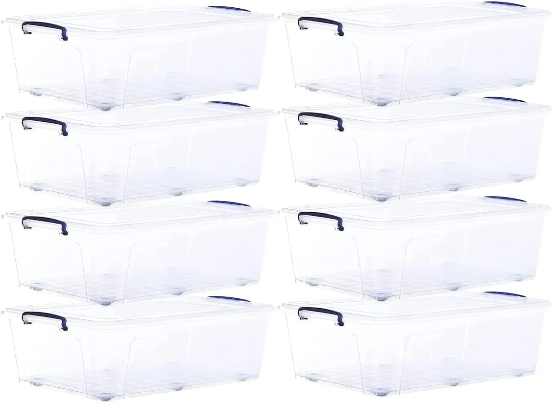 Superio Under Bed Storage Containers with Wheels (8 Pack), Flat Clear