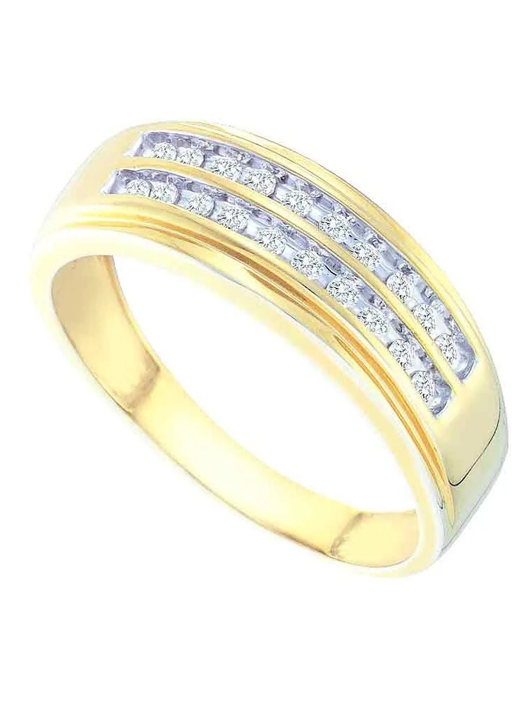 Jewels By Lux 14kt Yellow Gold Mens Round Diamond 2row Wedding