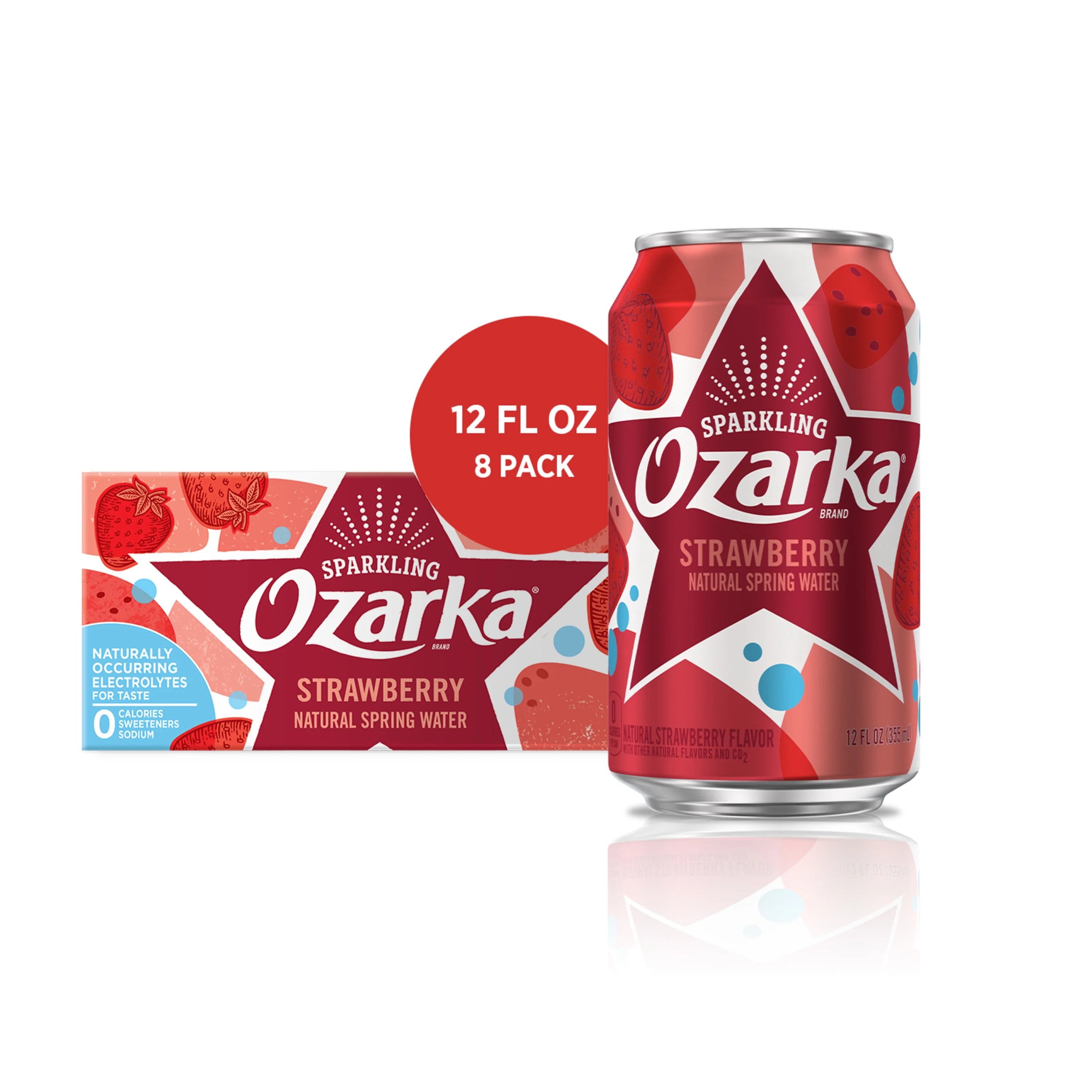 Ozarka Sparkling Water, Summer Strawberry, 12 oz. Cans (8 Count