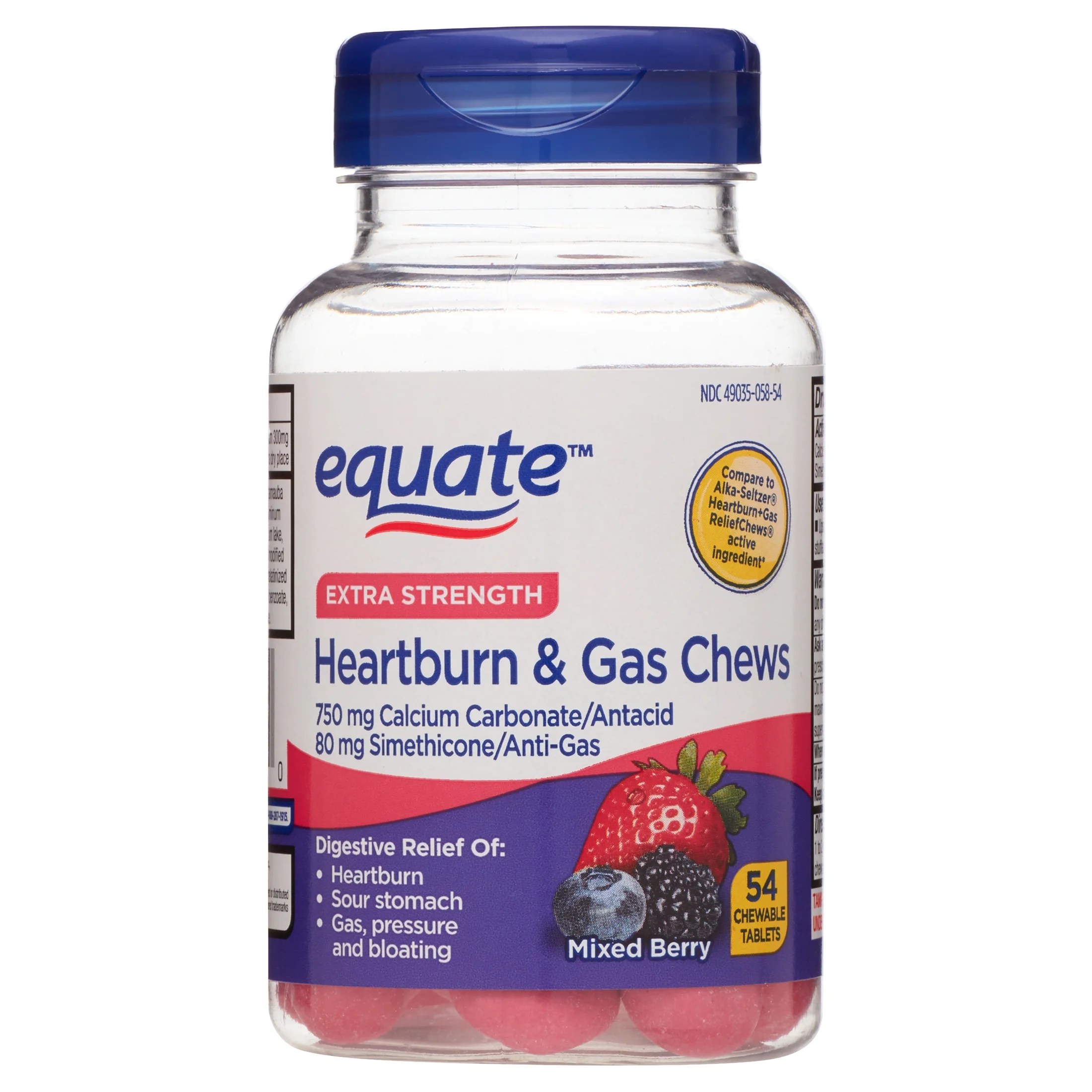 Equate Extra Strength Heartburn Relief + Gas Relief Chews, Mixed Berry