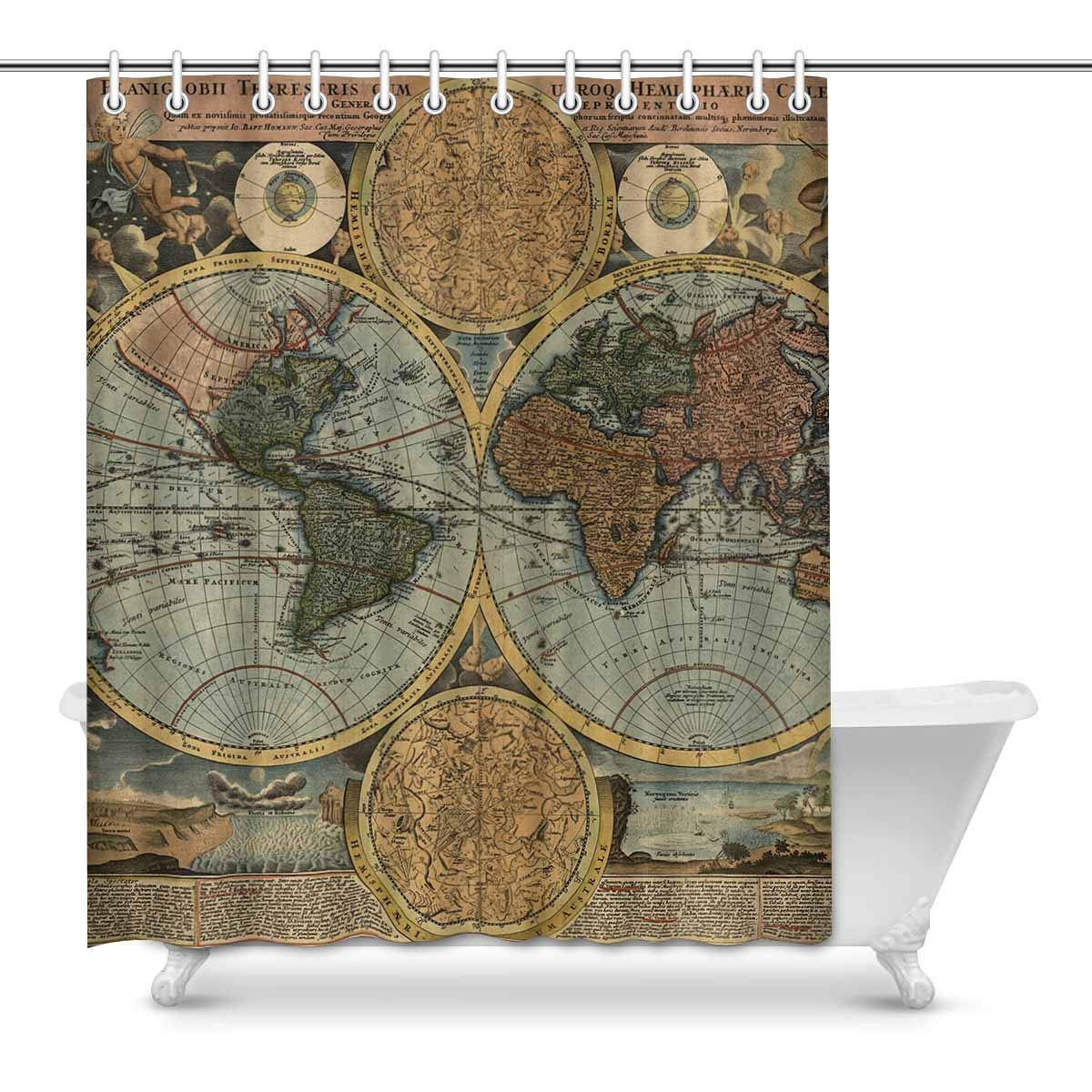 Vintage World Map Shower Curtain MKHERT Old World Map in Vintage Style House Decor Shower Curtain