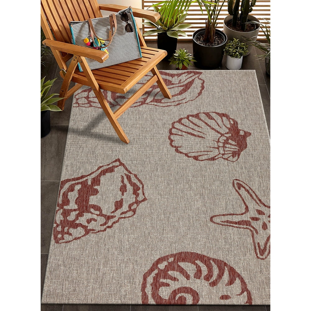 LR Home Captiva Red / Beige 7 ft. 9 in. x 9 ft. 5 in. Polypropylene