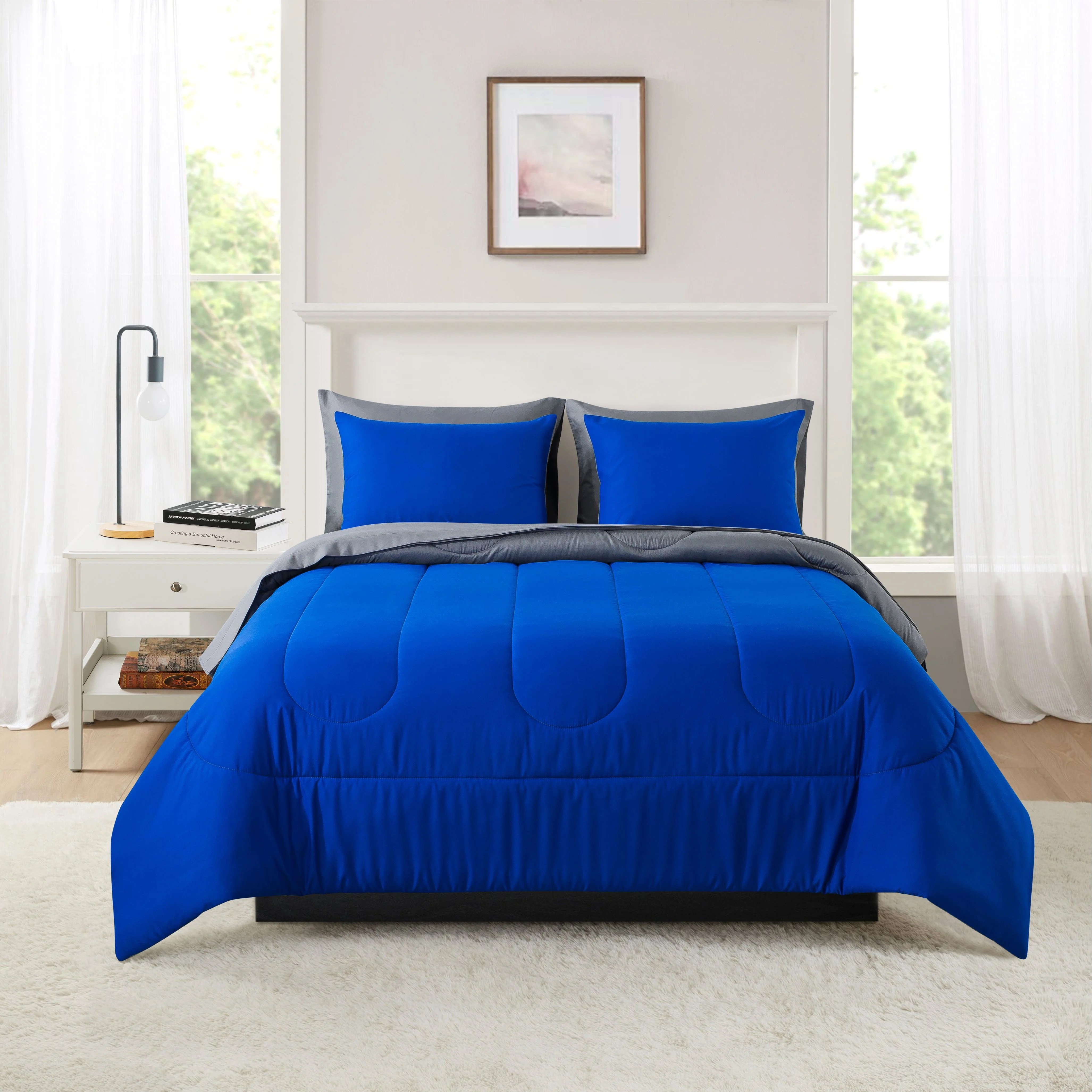 Mainstays Solid Blue 7 Piece Bed in a Bag Comforter Set with Sheets