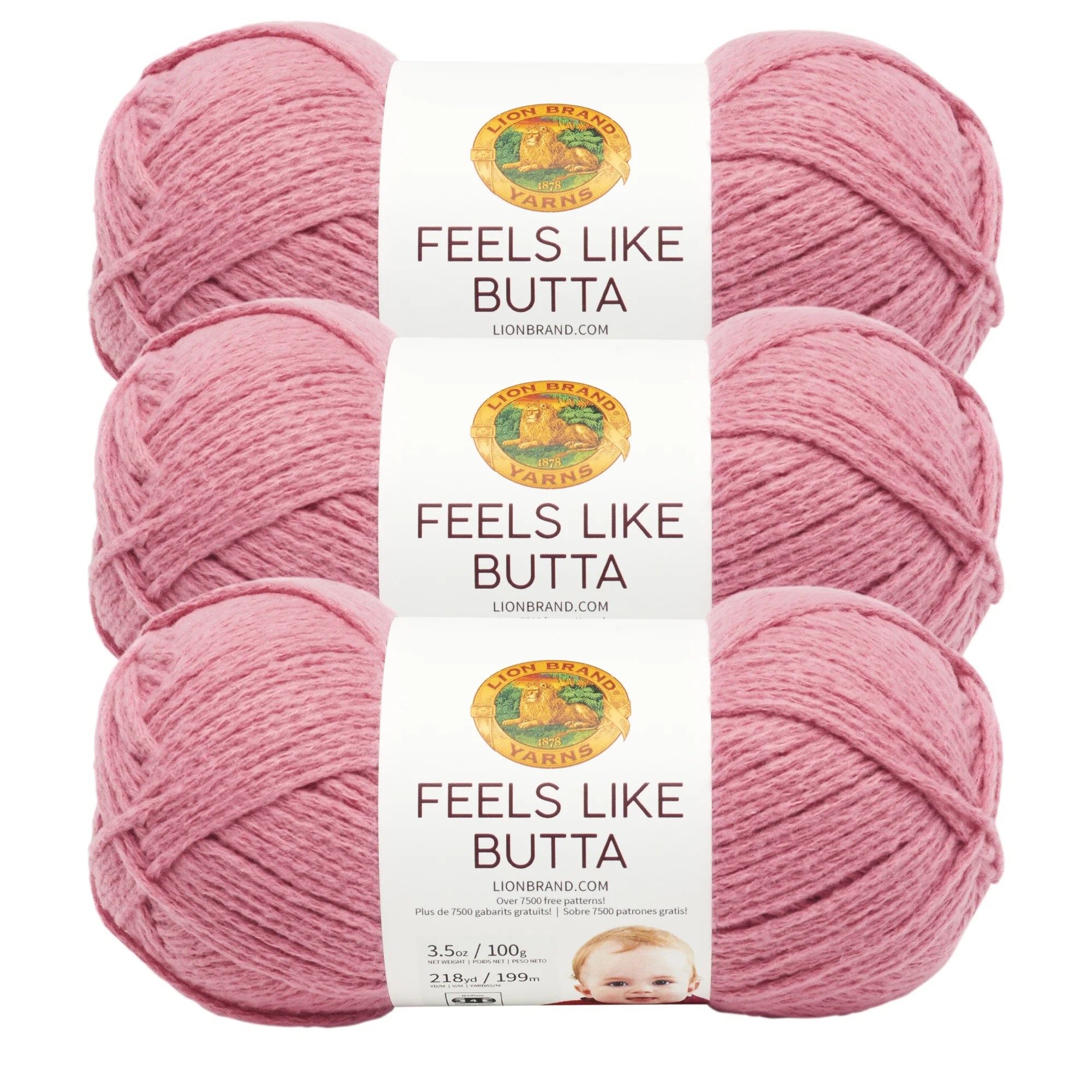 Lion Brand Yarn Feels Like Butta Dusty Pink Super Soft Baby Medium Polyester Pink Yarn 3 Pack