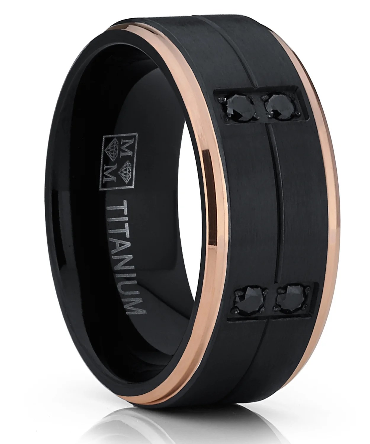 Men's Duo Black and Rose Gold Tone Titanium Wedding Band Ring Black