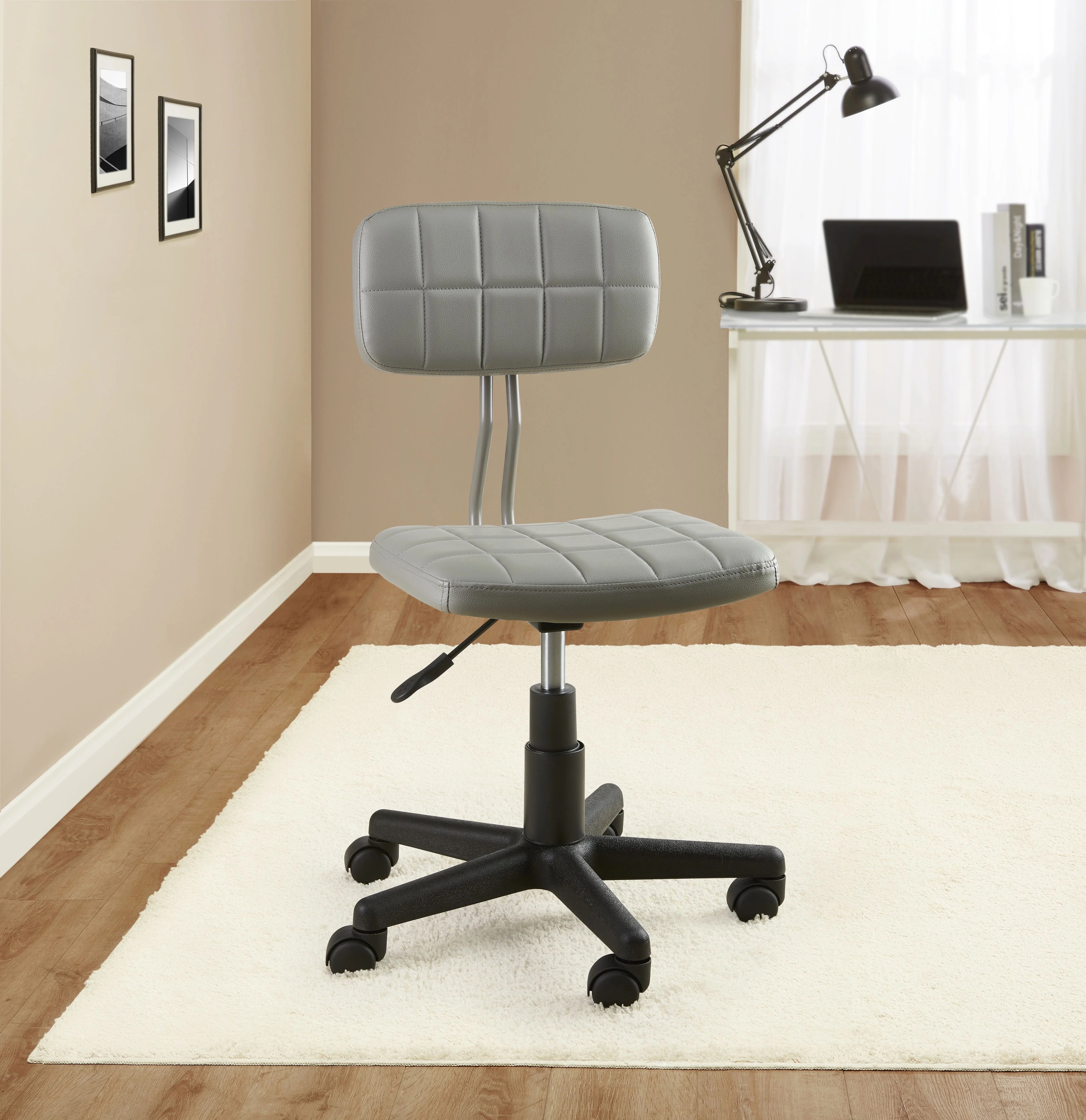 Fashion Button Back Swivel Faux Leather Padded Chair Caster Office Fashion Button Back Swivel Faux Leather Padded Chair Caster Office